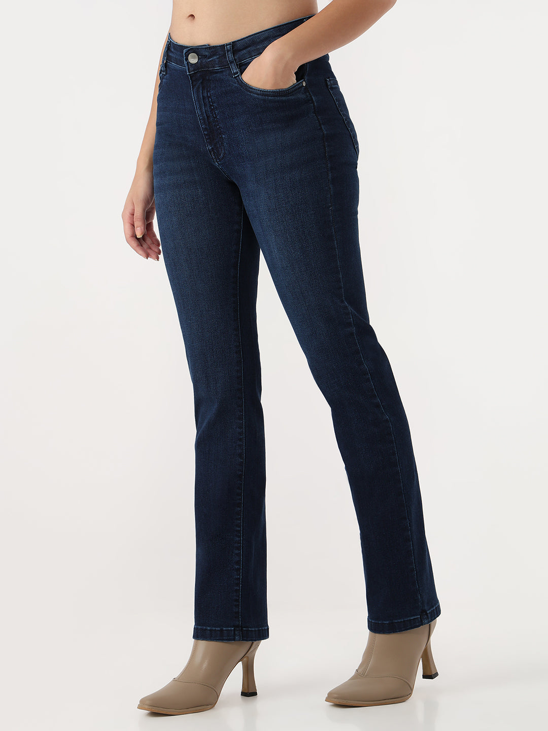 Women Dark Blue High-Rise Slim Straight Jeans
