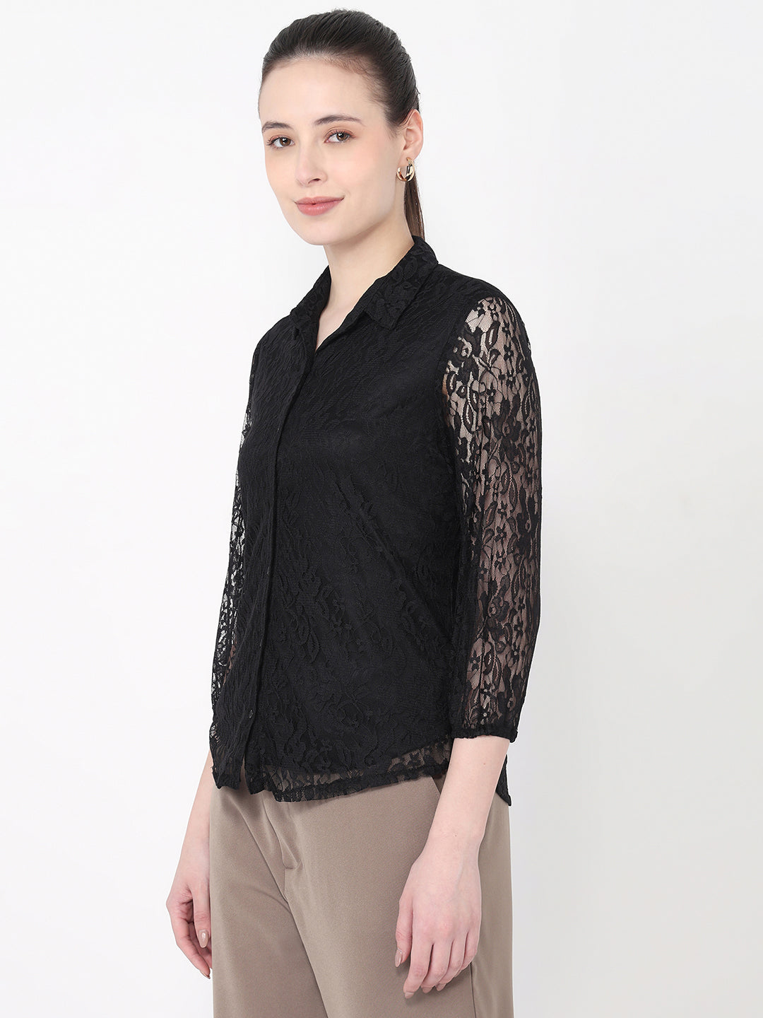 Women Black Slim Fit Shirt