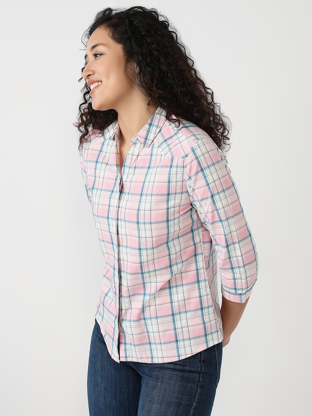 Women Rose Pink Slim Shirt