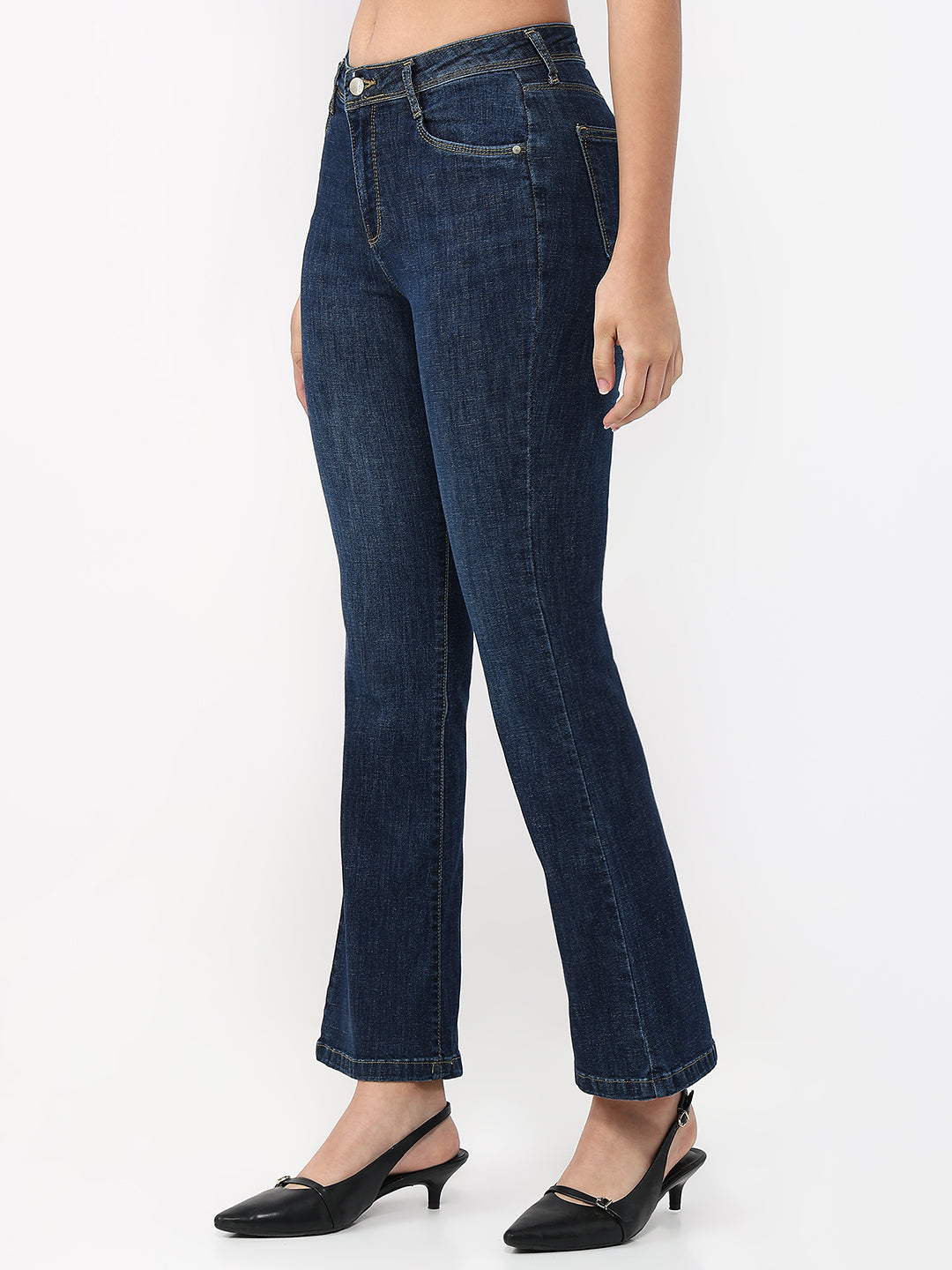 Women Dark Blue High-Rise Flare Jeans