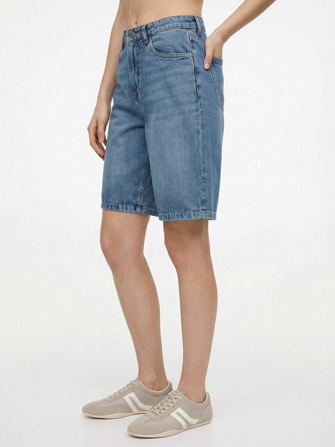 Women Blue High-Rise Baggy Shorts