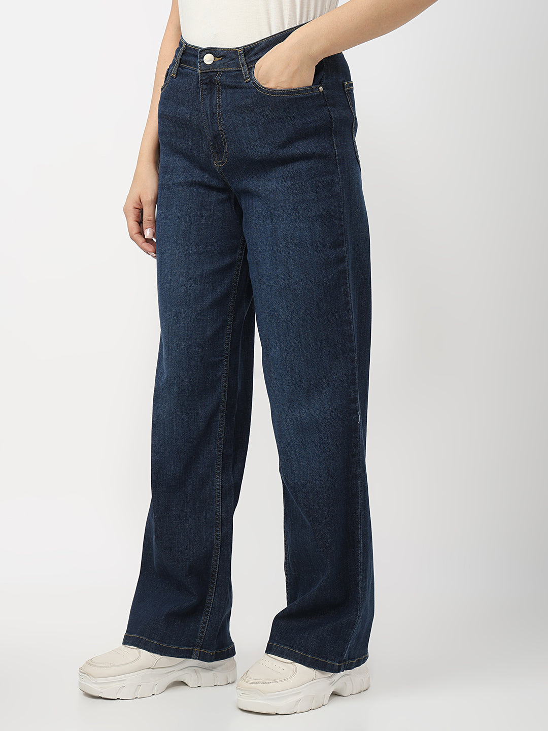 Blue High-Rise Wide Leg Jeans