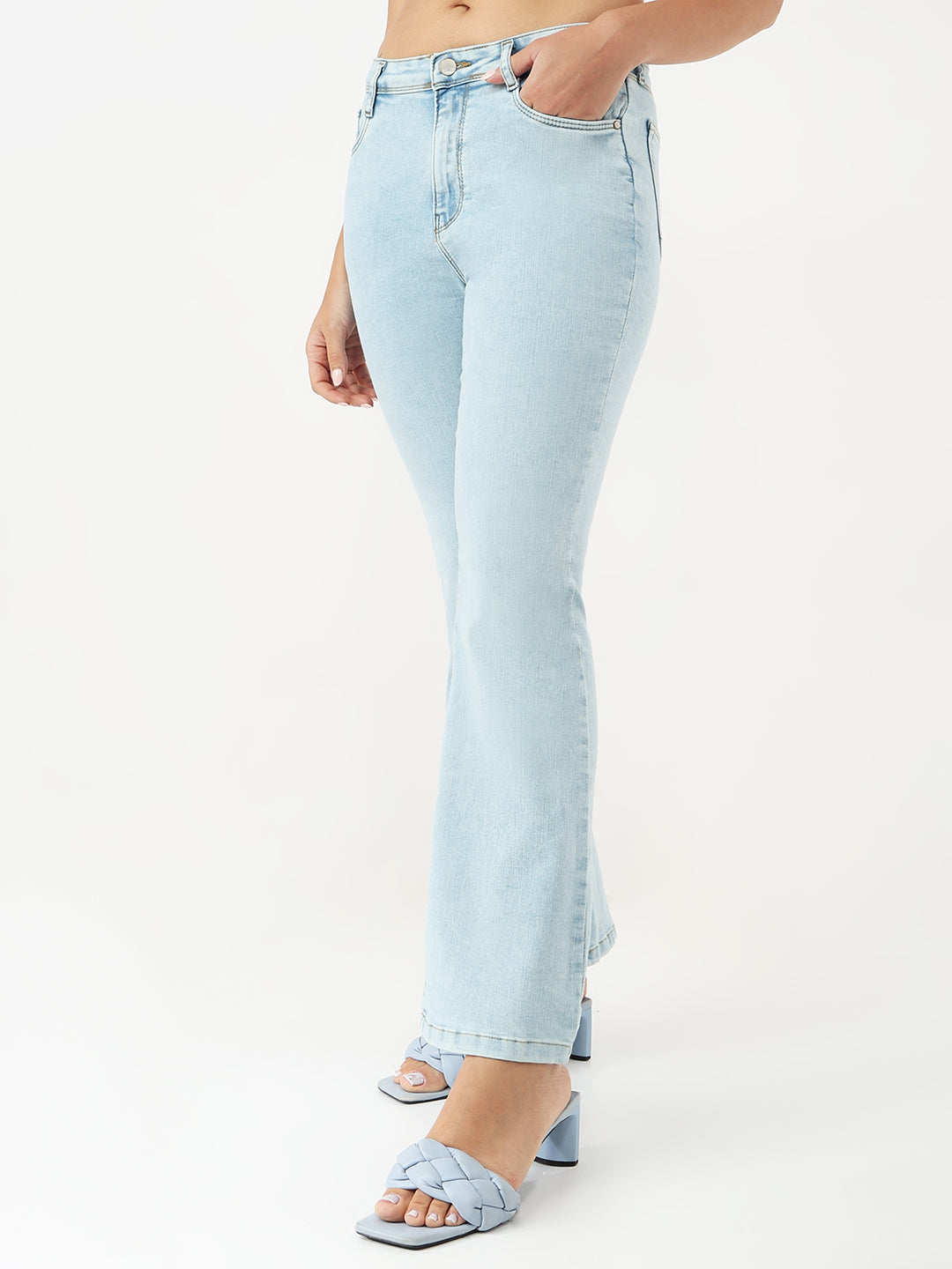 Women Light Blue High-Rise Flare Jeans