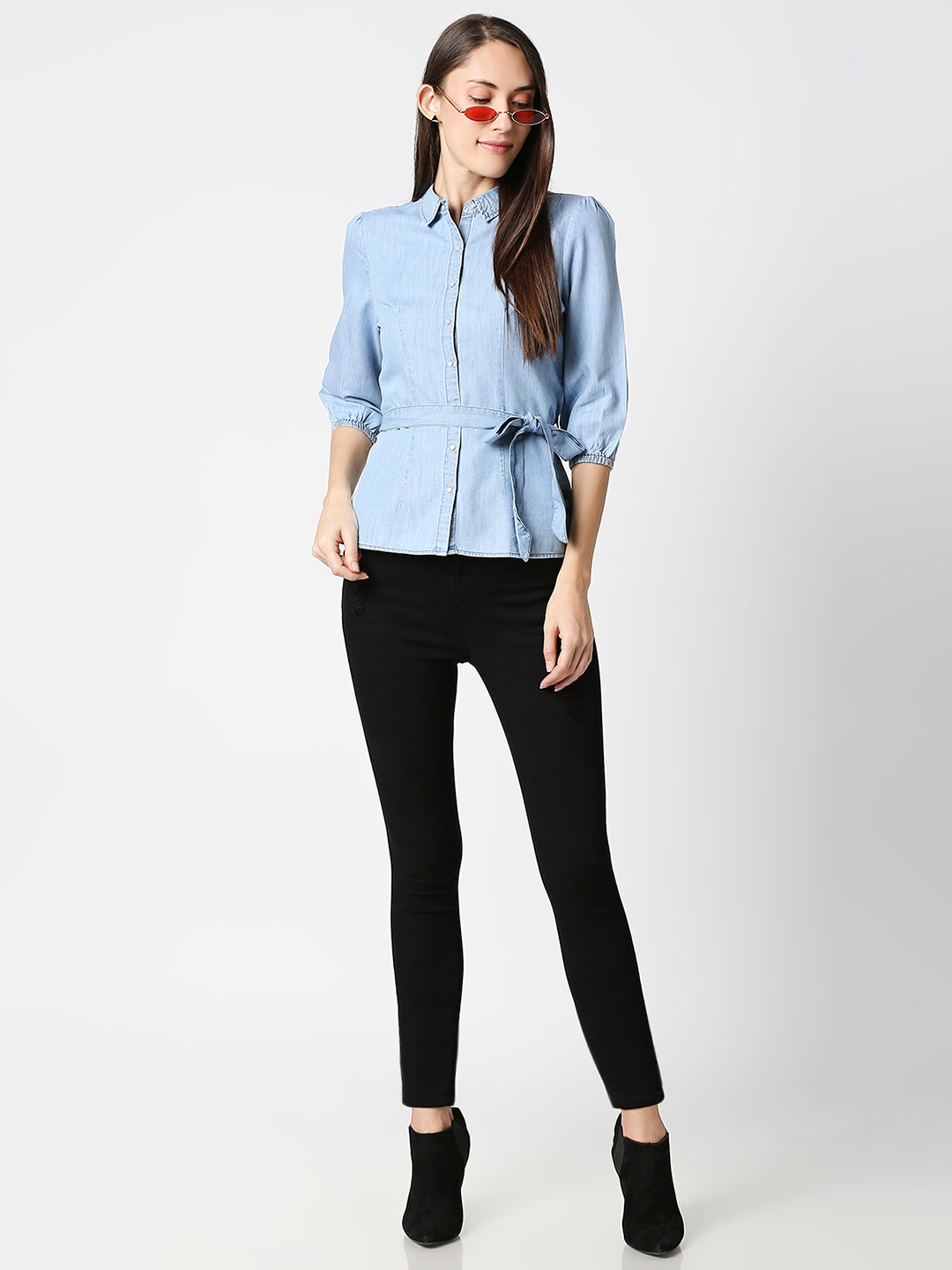 Women Blue Denim Top