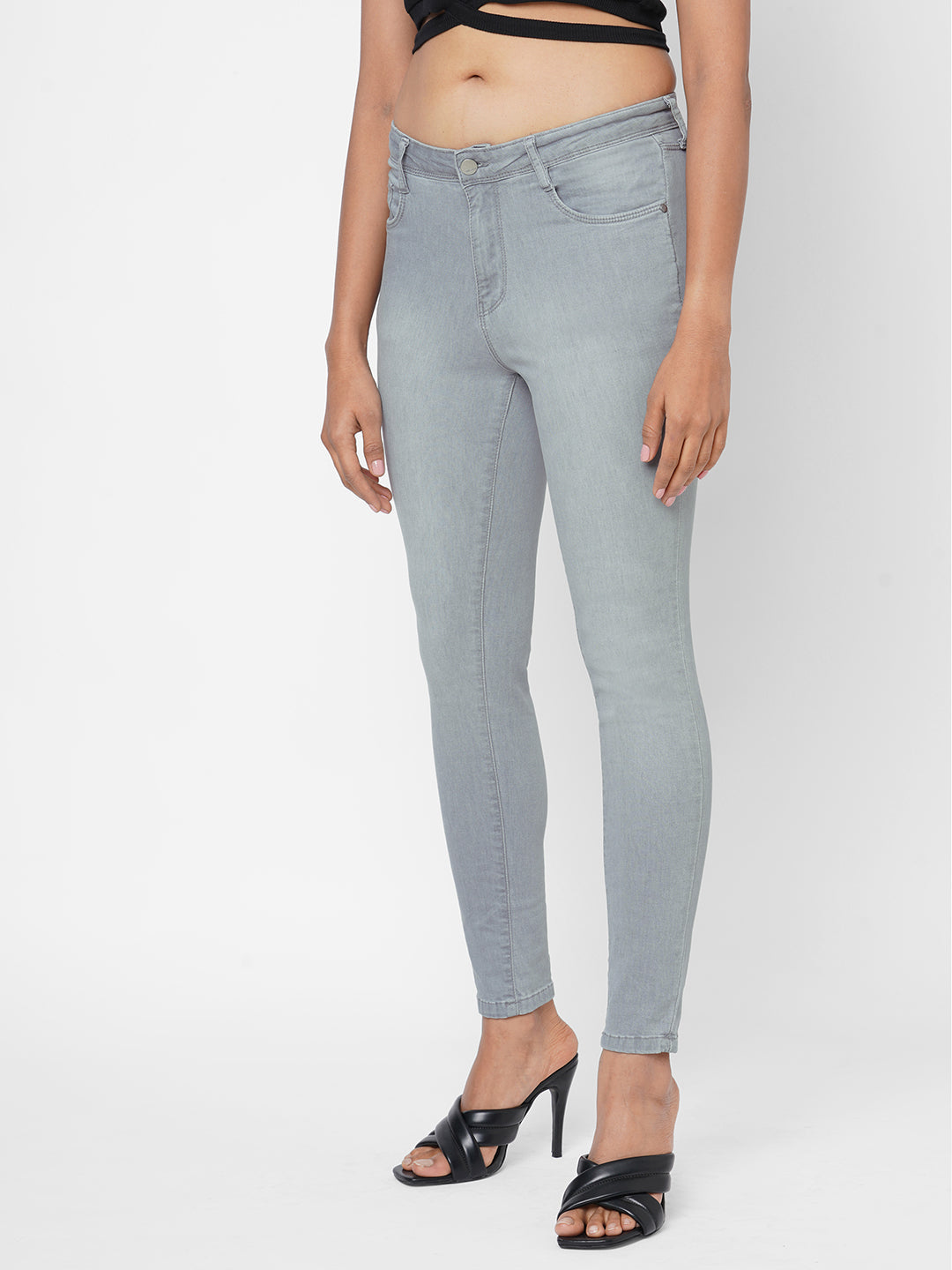 Women Grey High-Rise Skinny Jeans