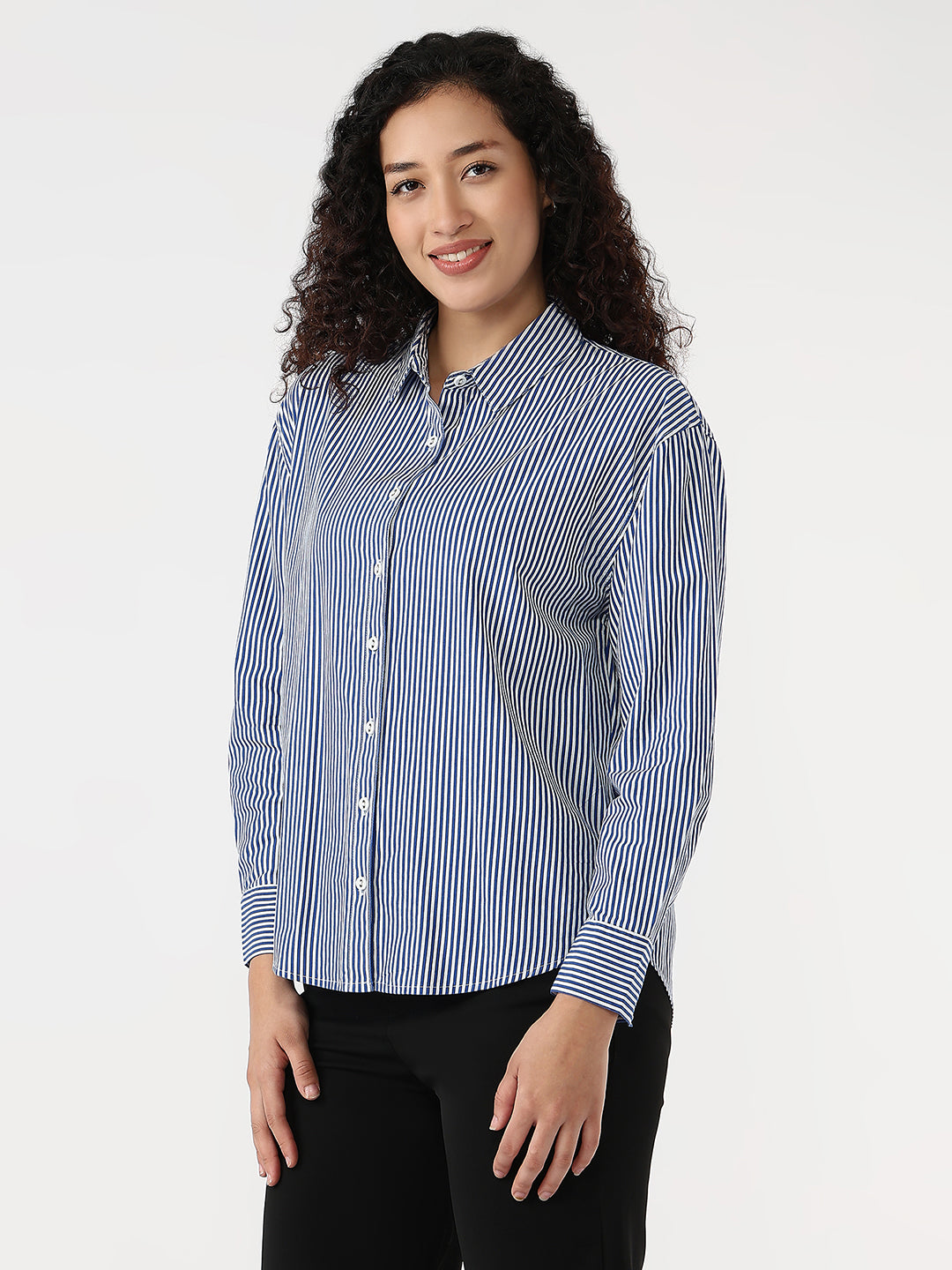Women Electric Blue/White Slim Oversized Shirt
