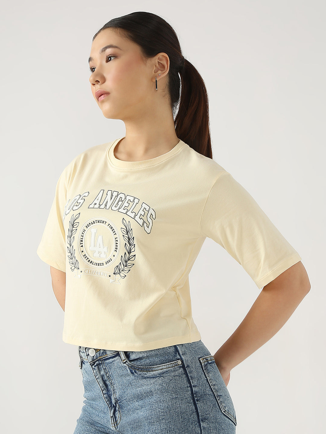 Women Graphic Crop Slim Fit Tees