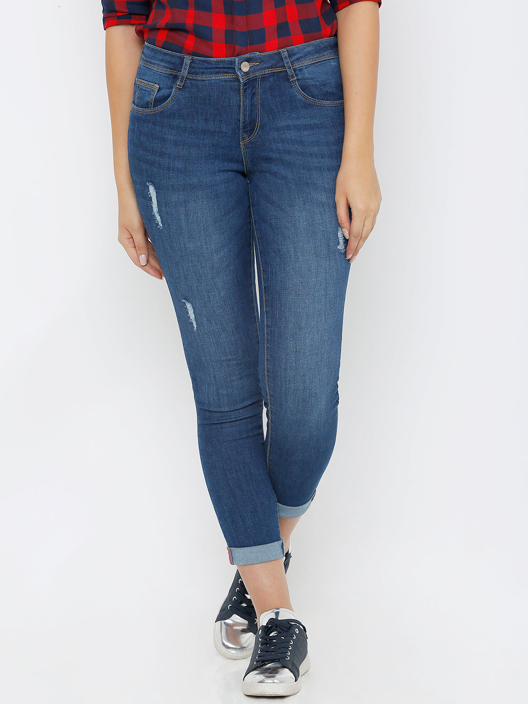 Women Blue Mid-Rise Skinny Crop Length Jeans