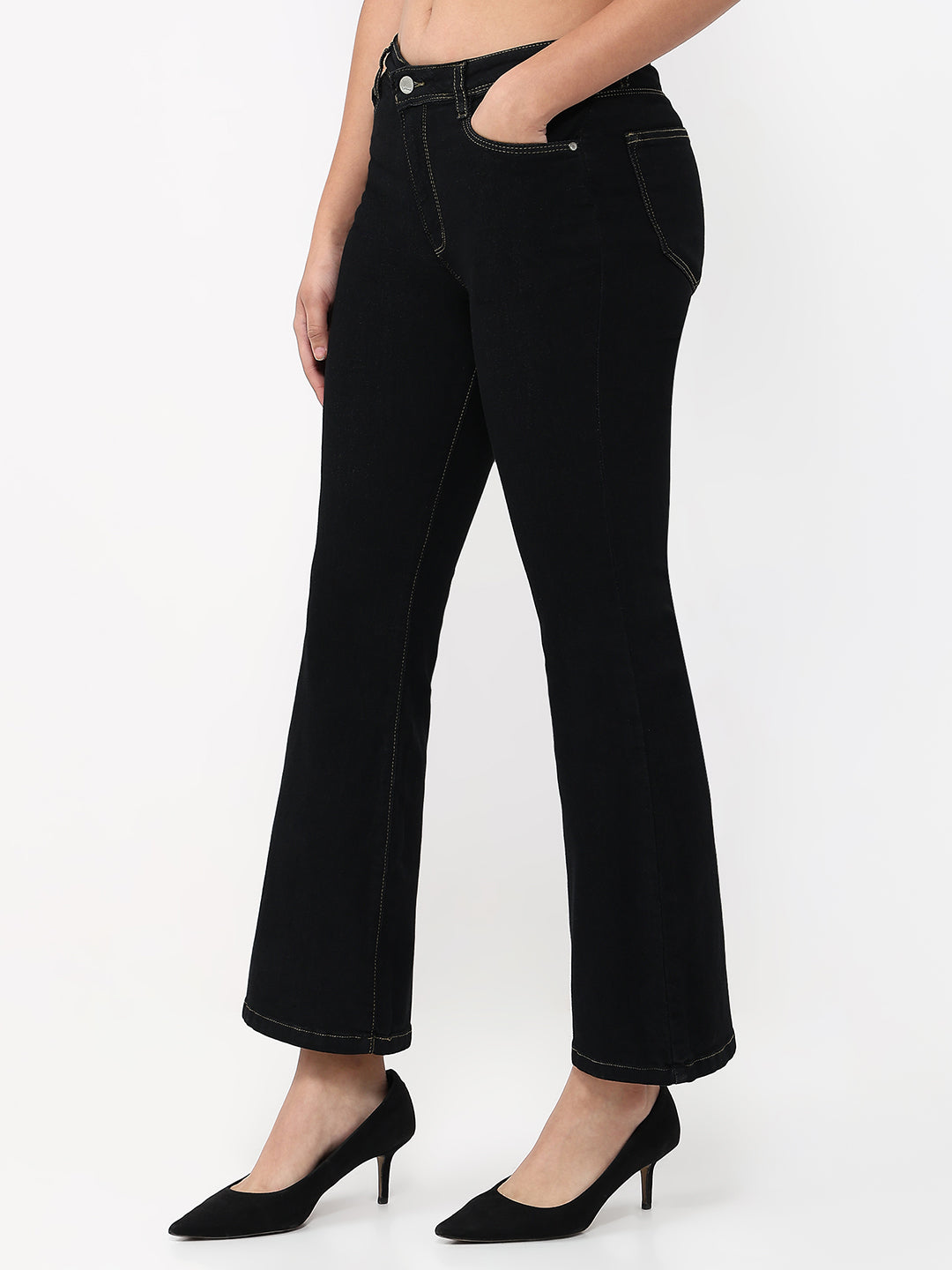 Women Black High-Rise Wide Leg Jeans