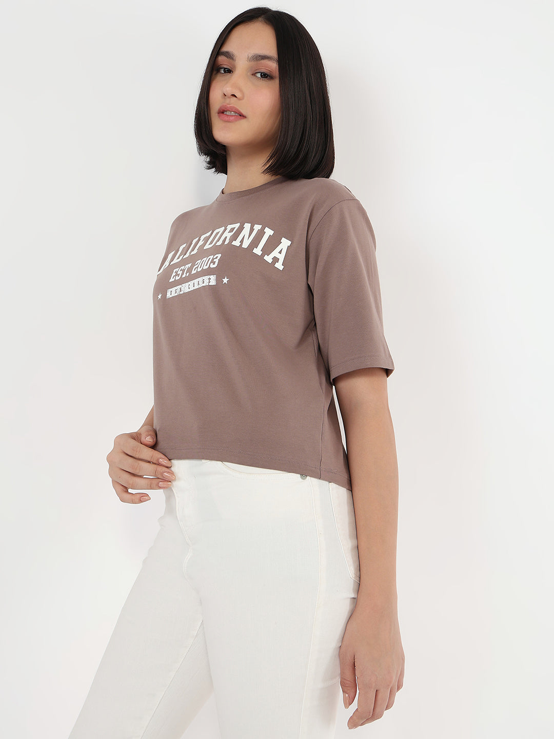 Women Oyster Slim Fit Crop T-Shirt