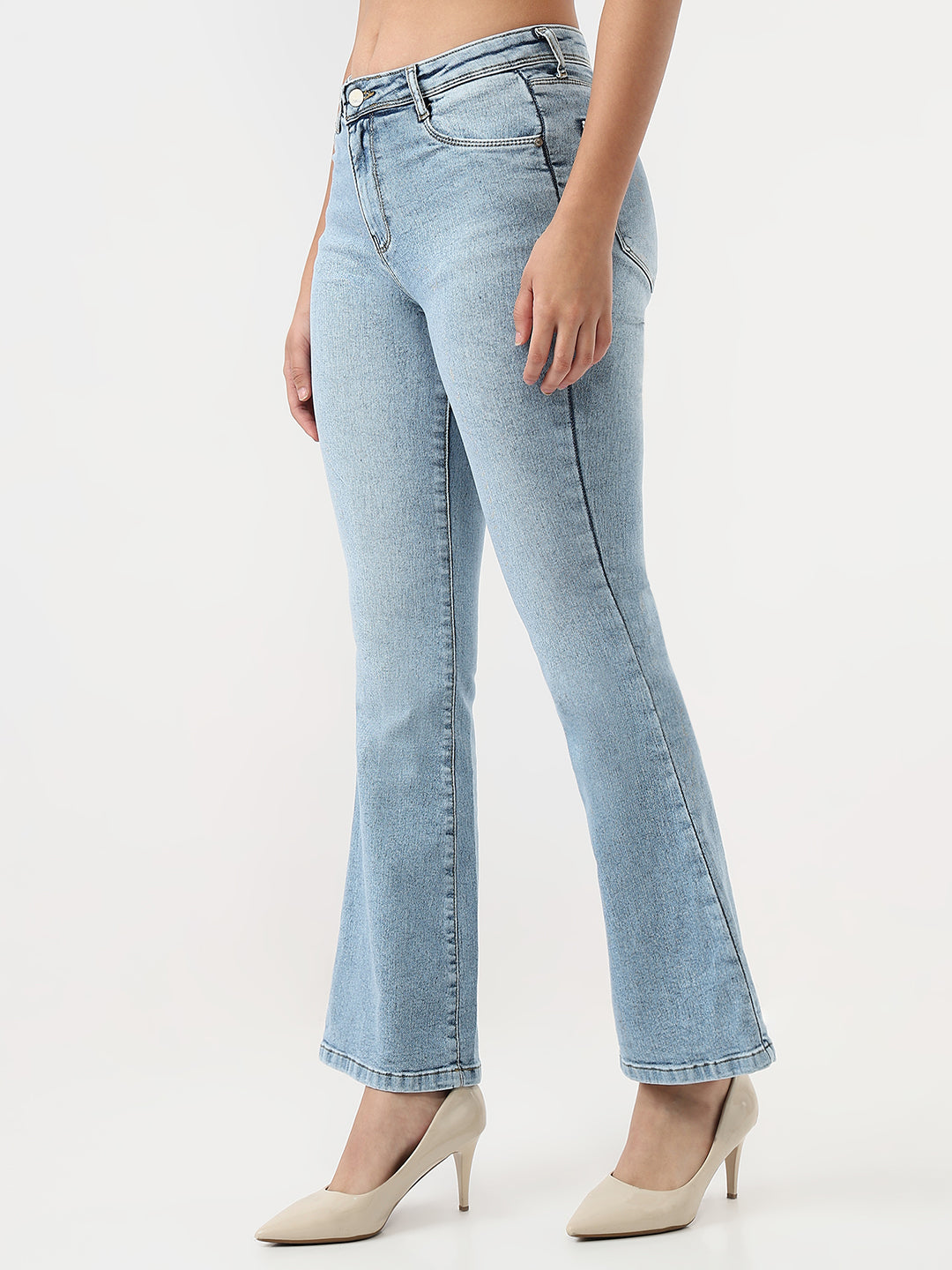 Women Light Blue High-Rise Flare Jeans