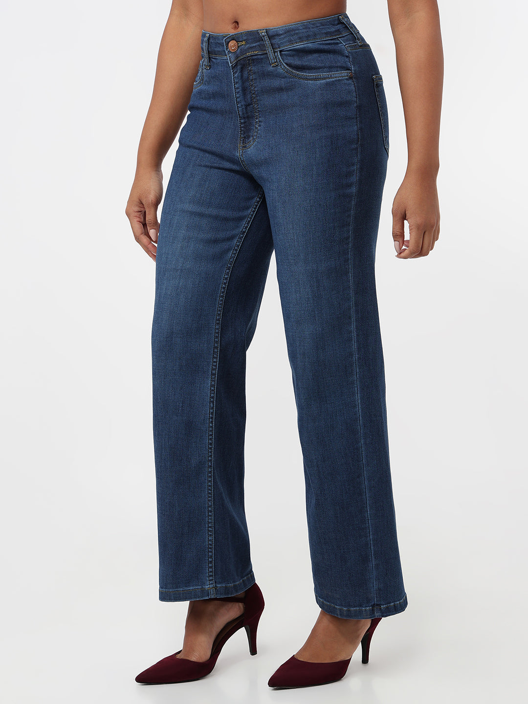 Women Dark Blue High-Rise Wide Leg Jeans
