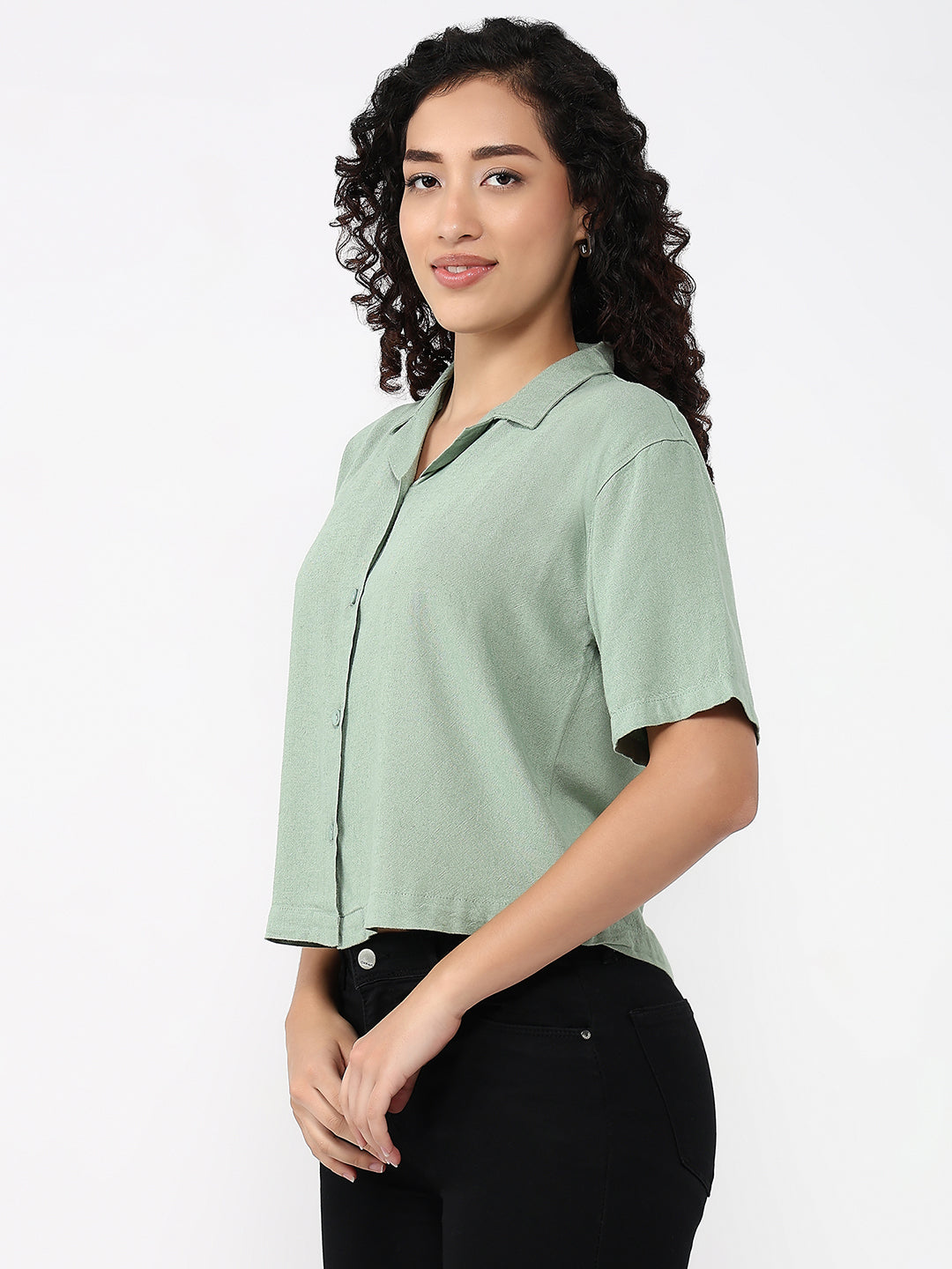 Women Dark Mint Crop Shirt