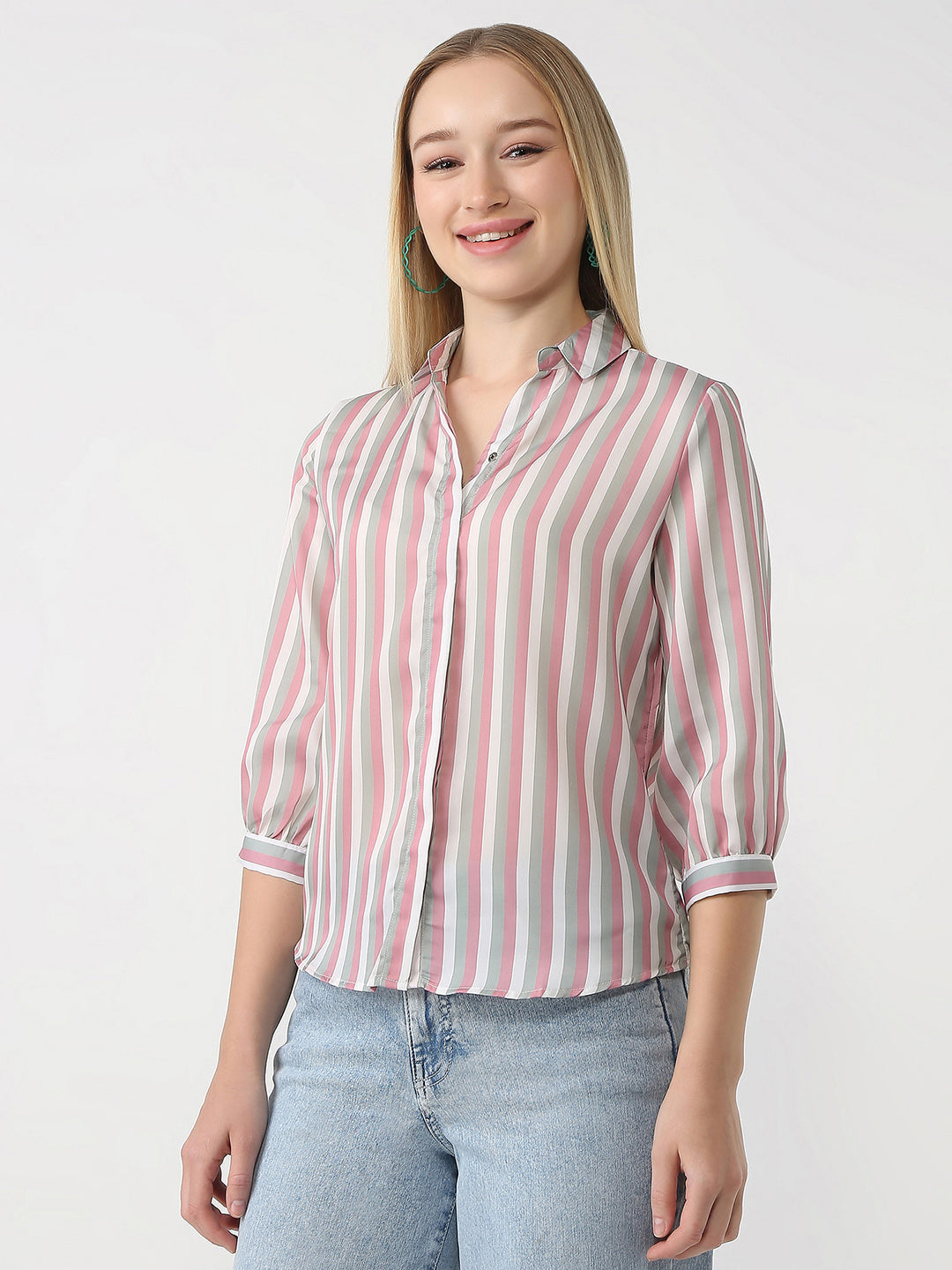 Women Pink/Cement Stripe Shirt