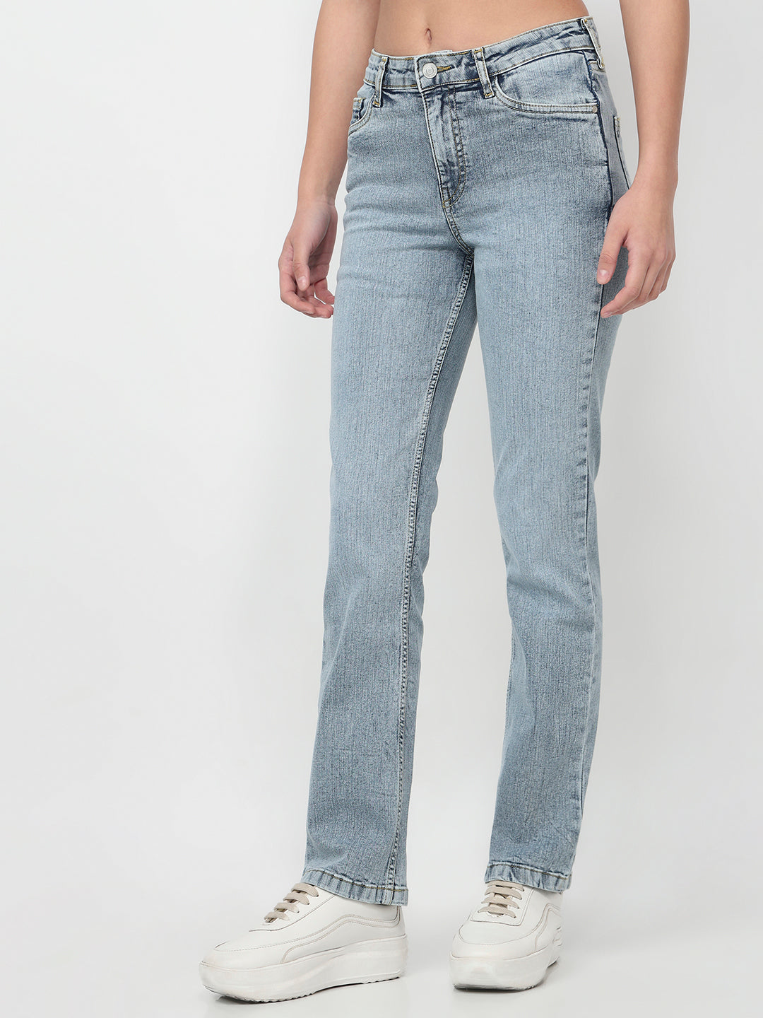 Women Blue High-Rise Slim Straight Fit Jeans