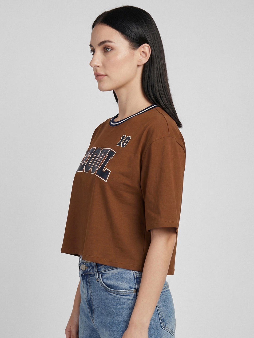Women Sepia Graphic Print Crop Tees