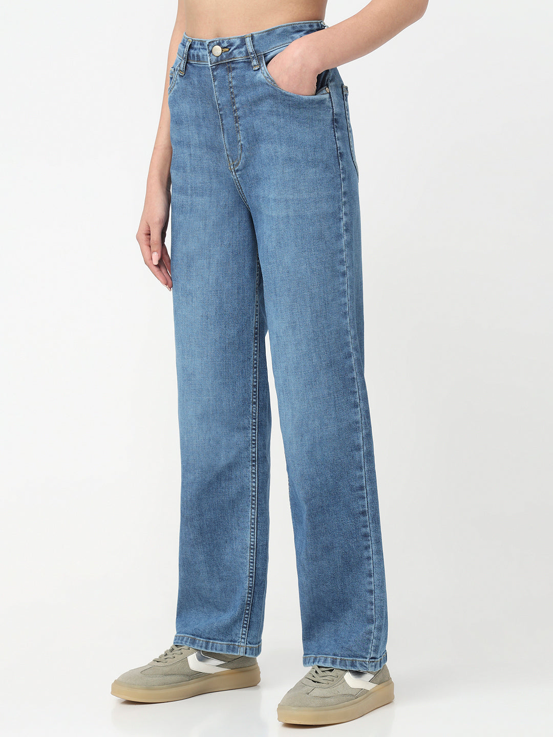 Women Blue High-Rise Straight Fit Jeans