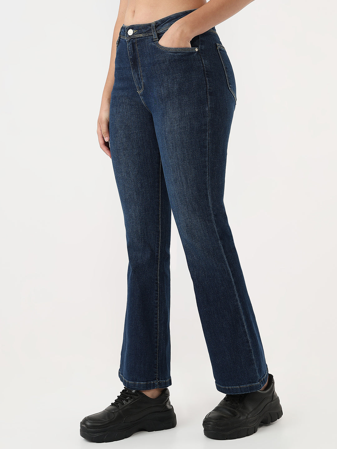 Dark Blue High-Rise Flare Jeans