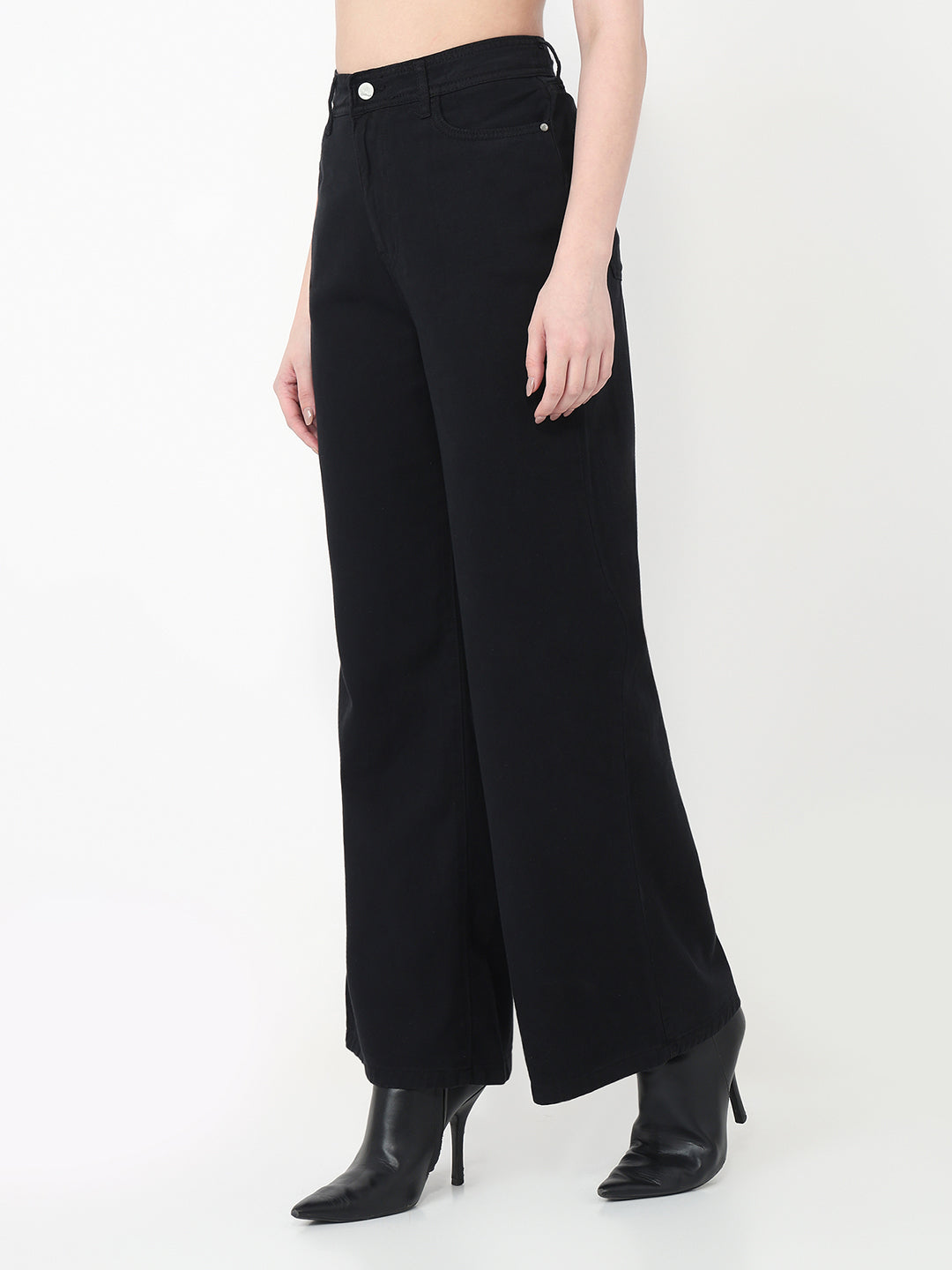 Women Black High-Rise Super Wide Leg Jeans