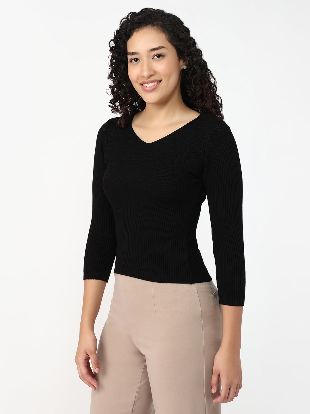 Women Black Slim Fit Flat Knit