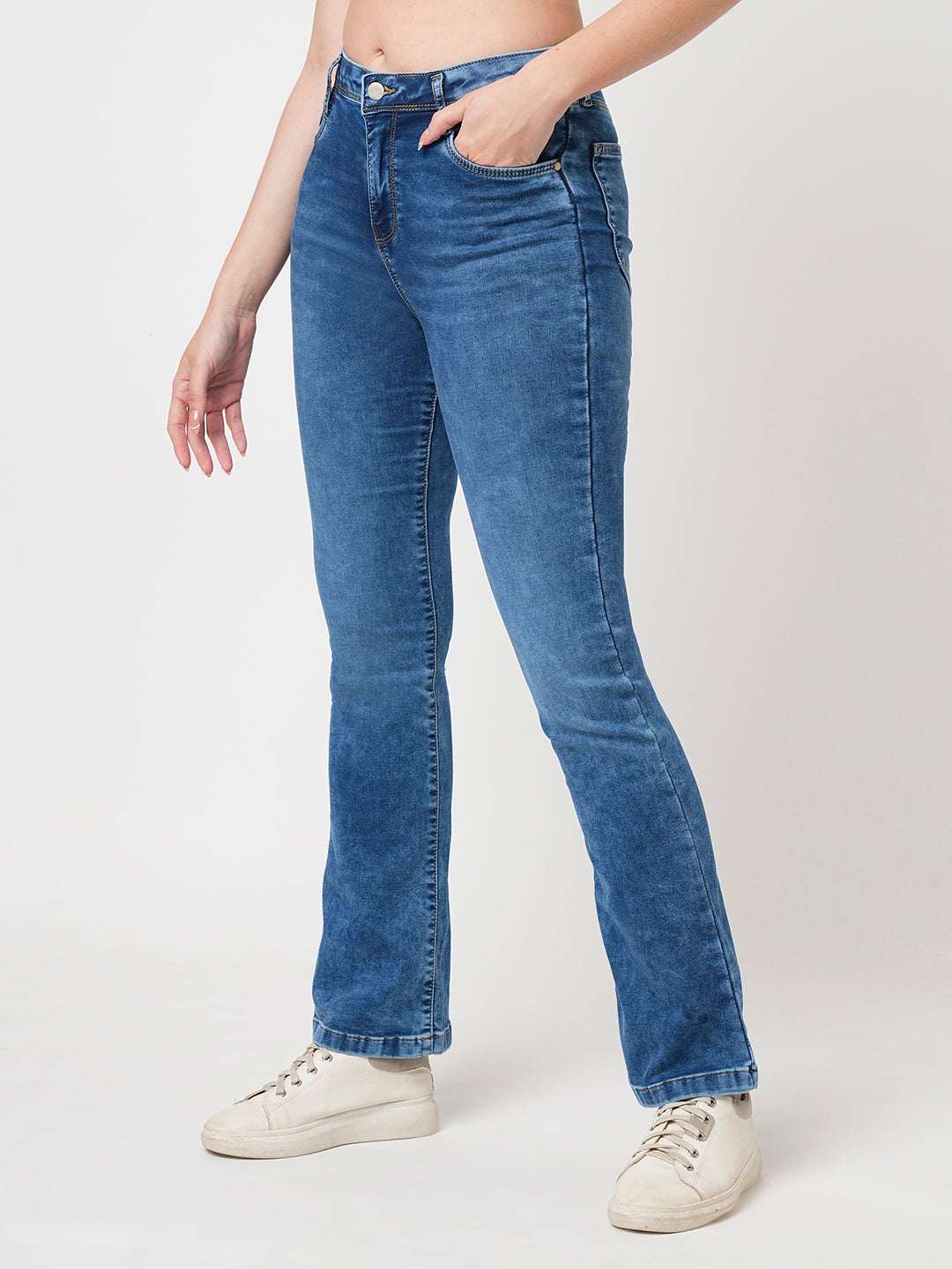 Women Blue High-Rise Mini Flare Jeans