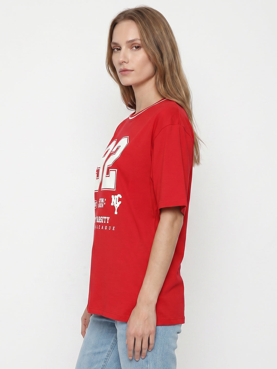 Women Red Oversized T-Shirt
