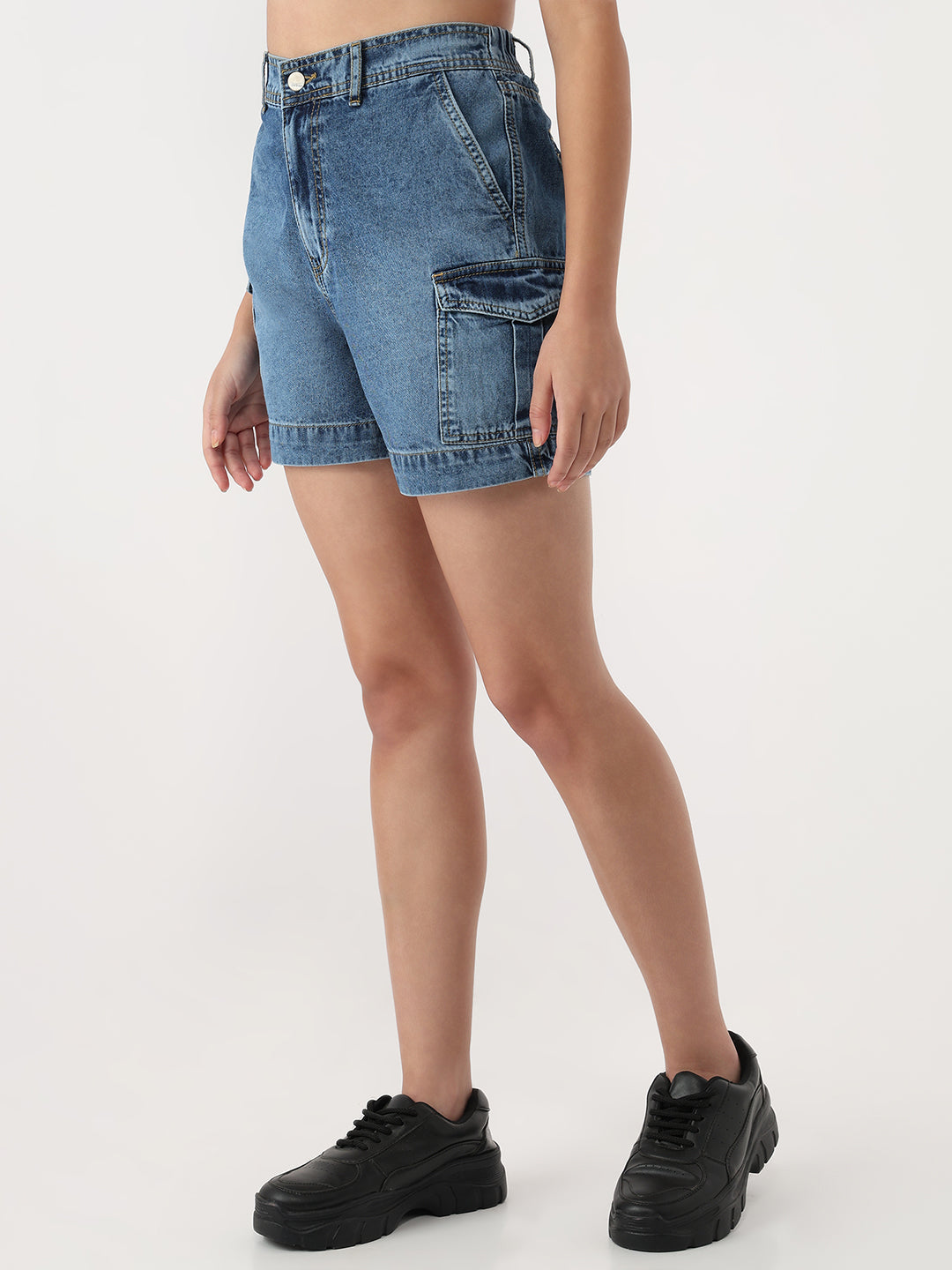 Women Blue Cargo Shorts