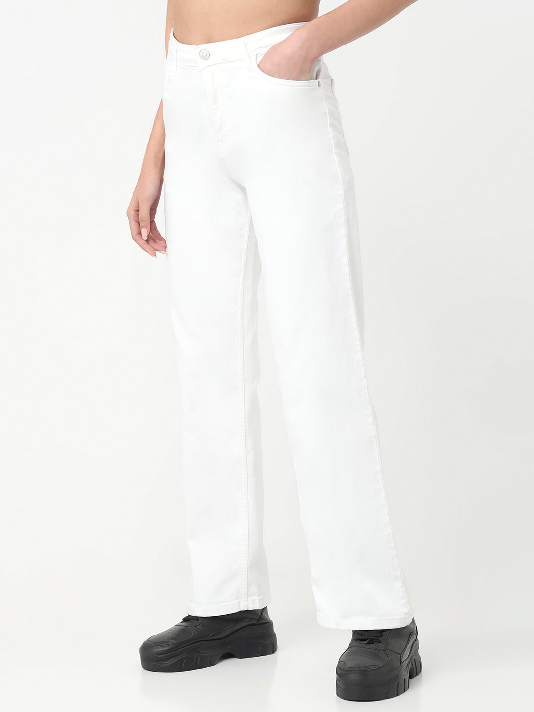 Women White High-Rise Wide Leg Jeans