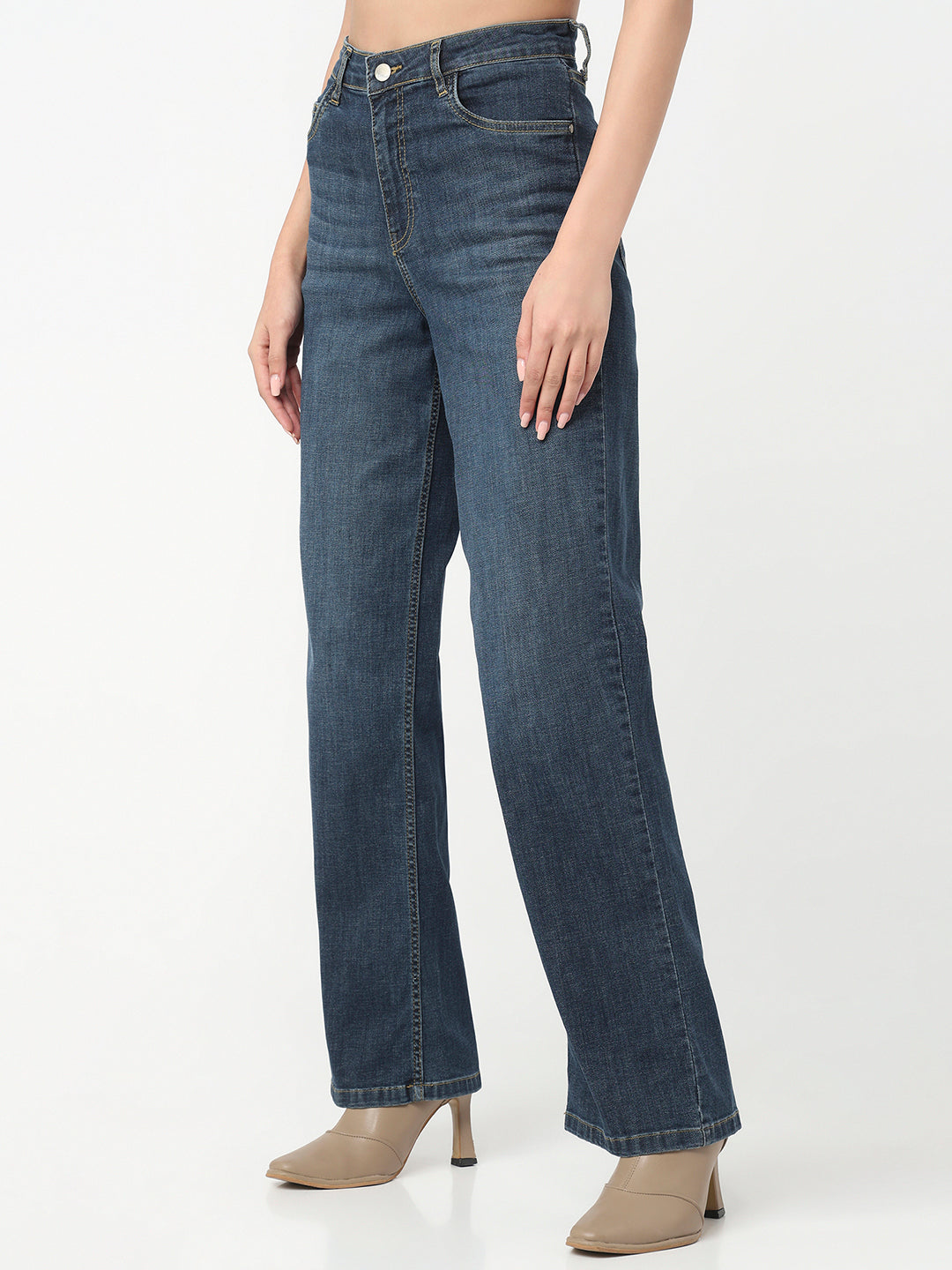 Women Blue High-Rise Wide Leg Jeans
