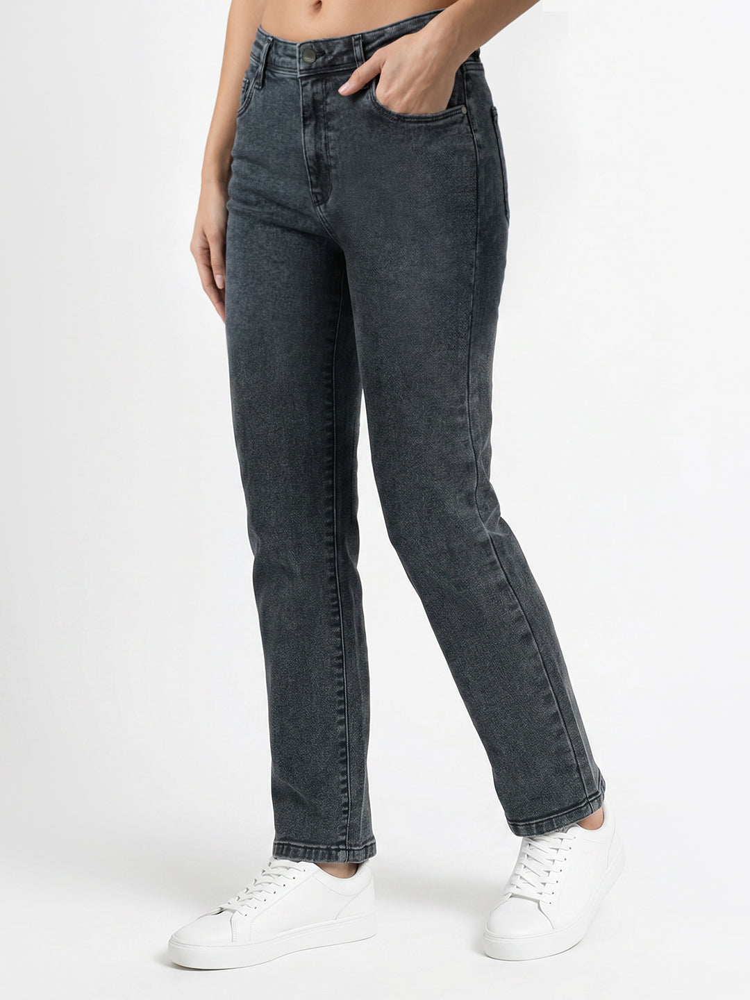 Women Slate Blue High-Rise Crop Flare Jeans