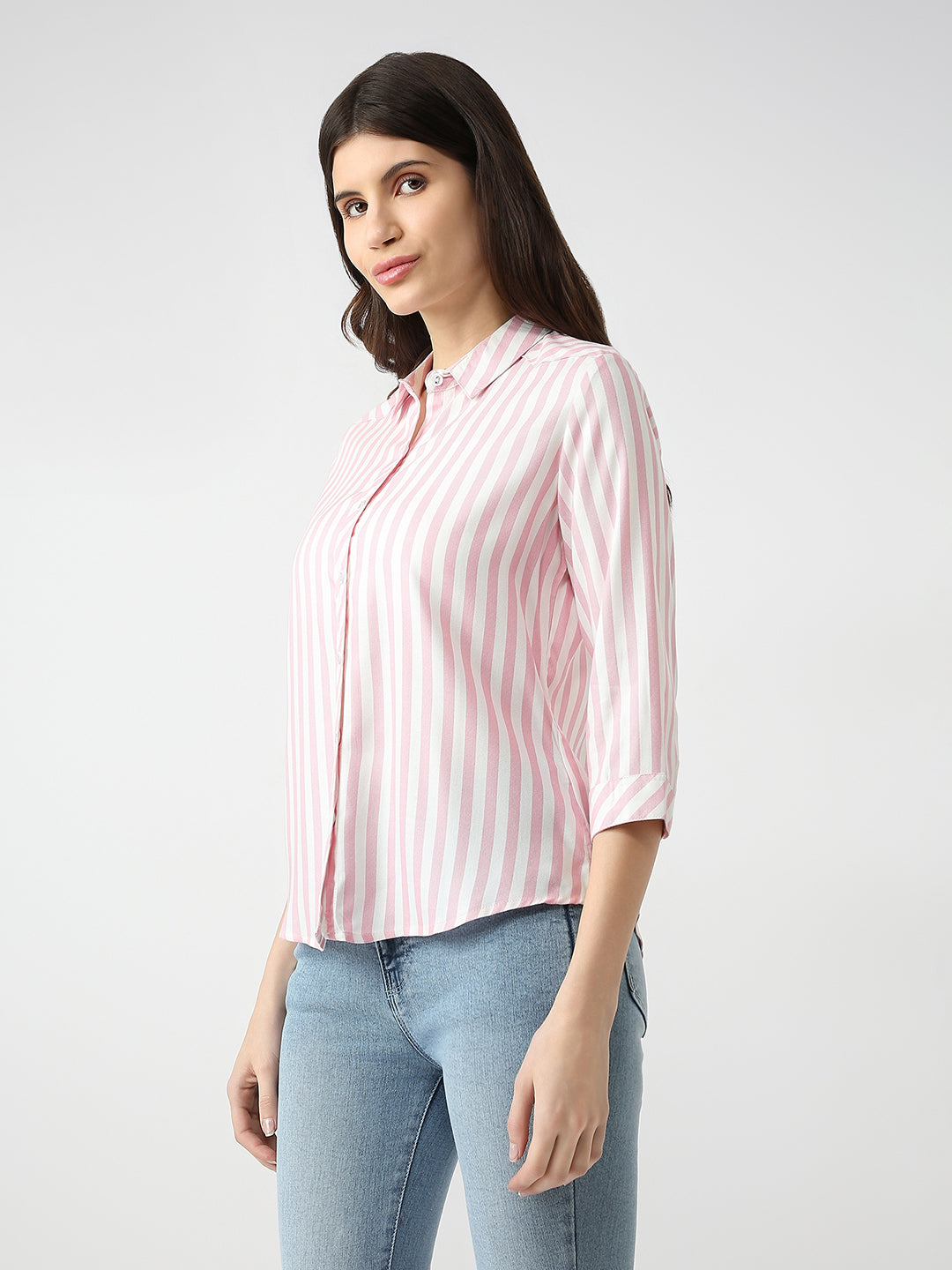 Women Blush Pink/White Striped Shirt