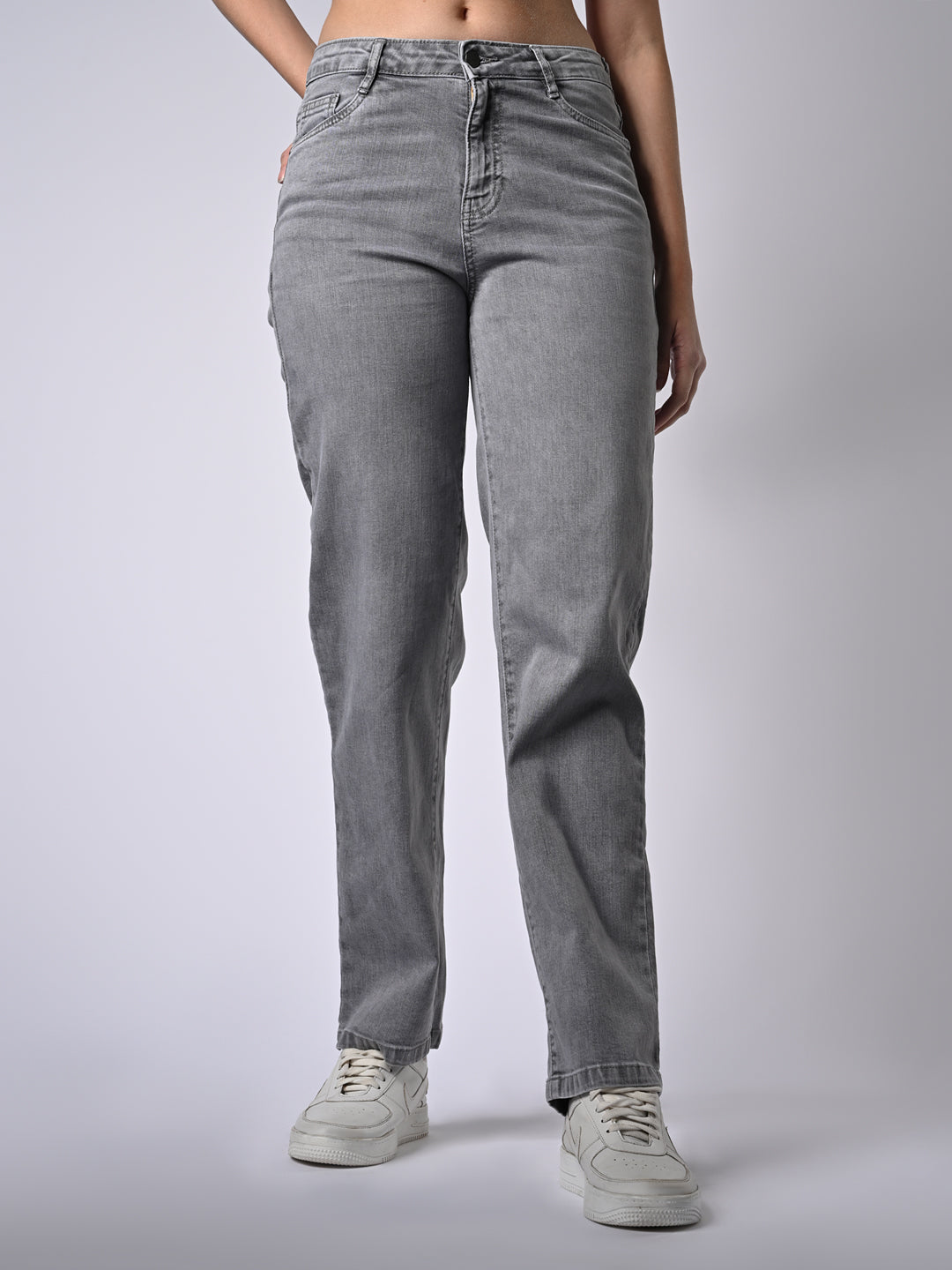 Women Grey High-Rise Relax Straight Fit Jeans