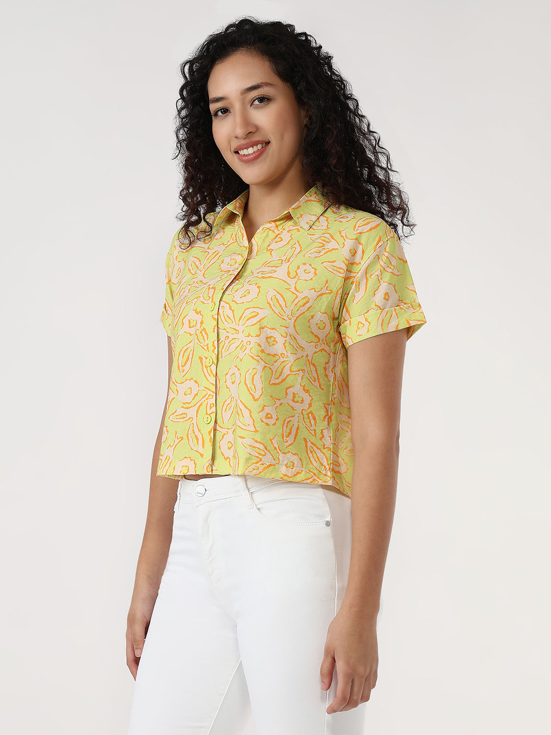 Women Lime Slim Crop Shirt