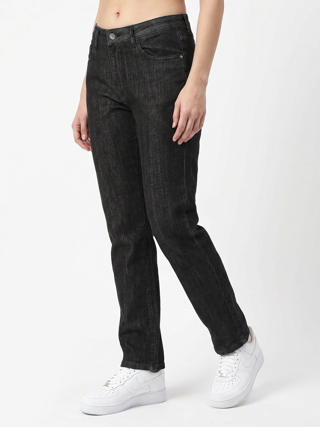 Women Black High-Rise Slim Straight Fit Jeans