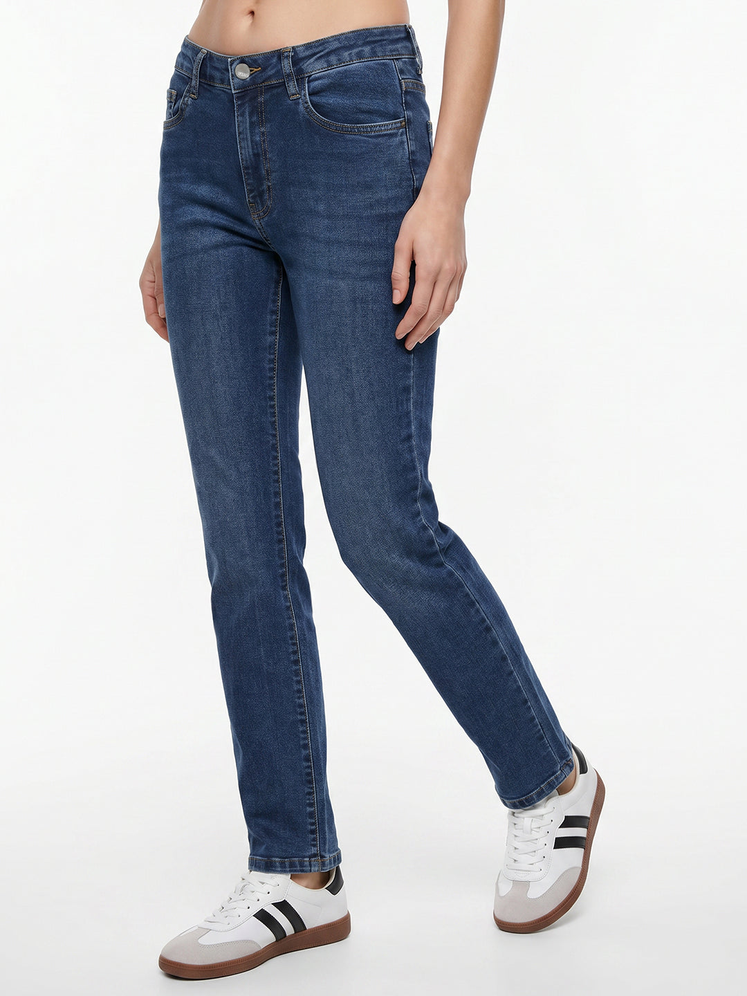 Women Blue Slim High-Rise Straight Fit Jeans