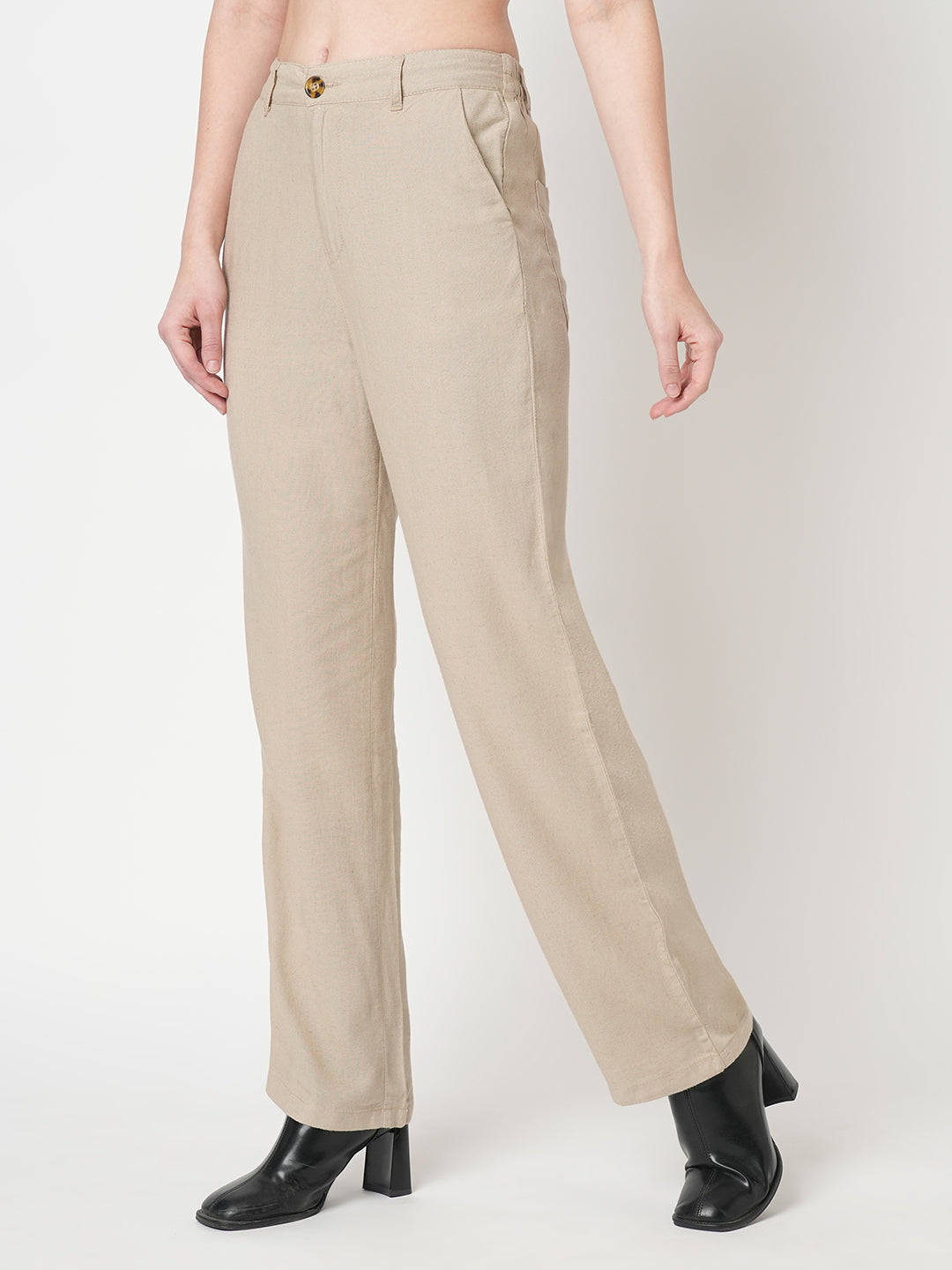 Women Oatmilk High-Rise Loose Straight Korean Pants