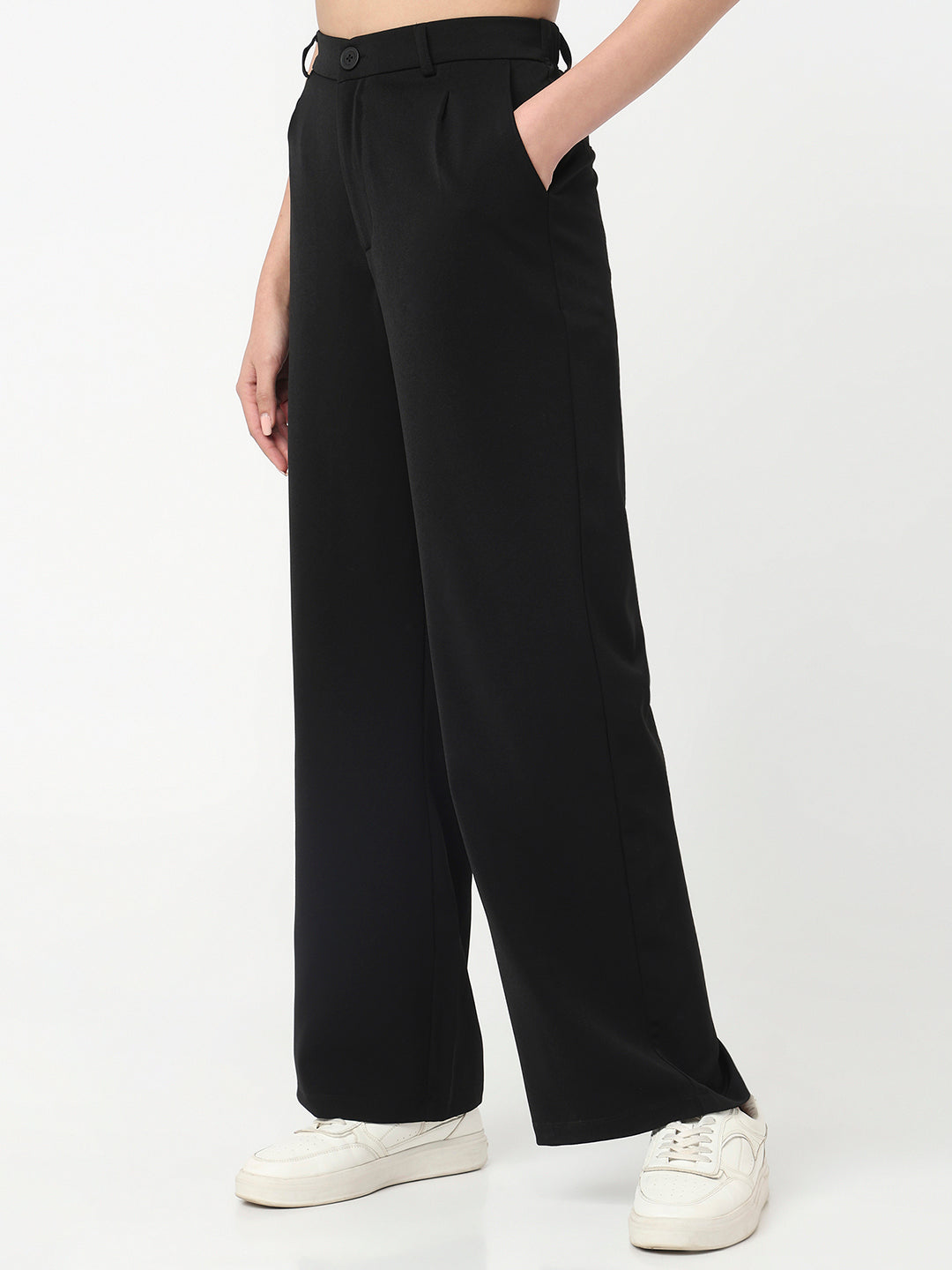 Women Black High-Rise Wide Leg Pants