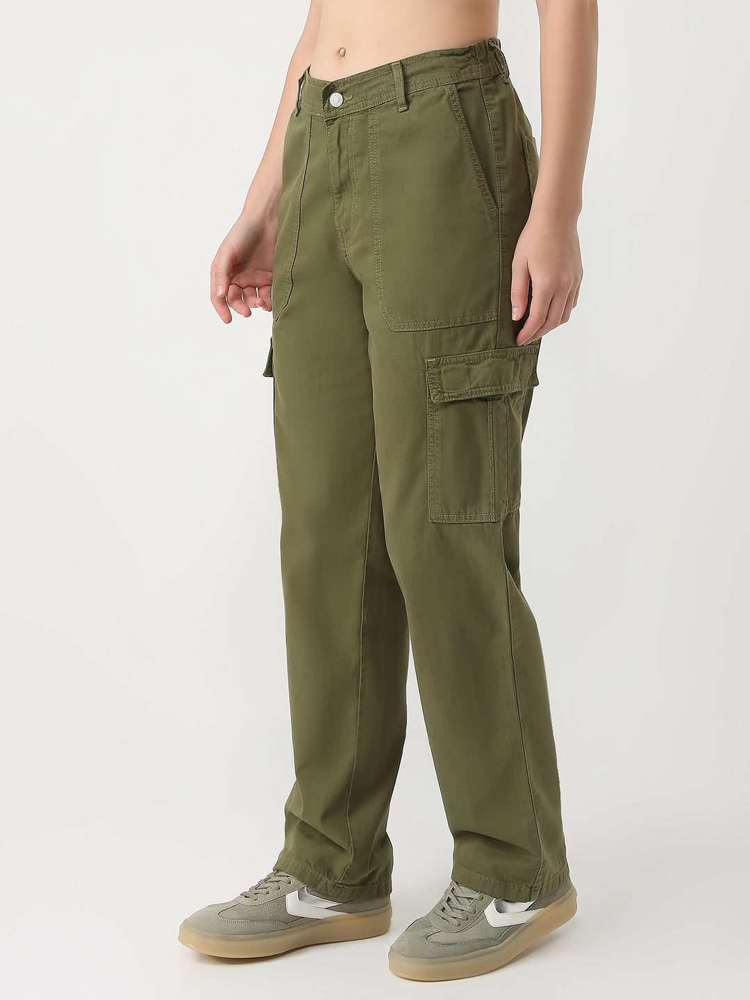 Women Olive High-Rise Cargo