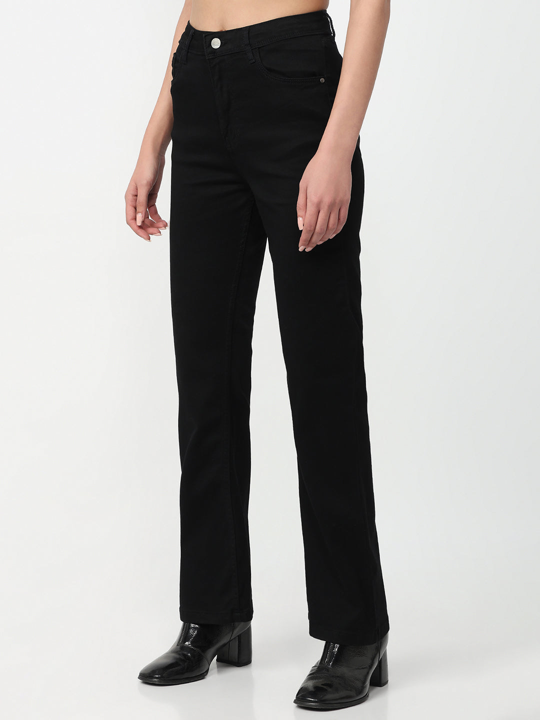 Women Black High-Rise Mini Flare Jeans
