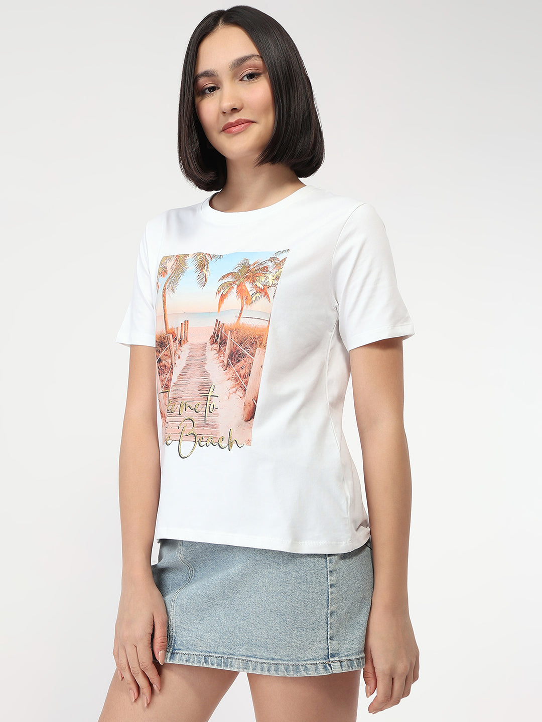 Women White Slim Fit T-Shirt
