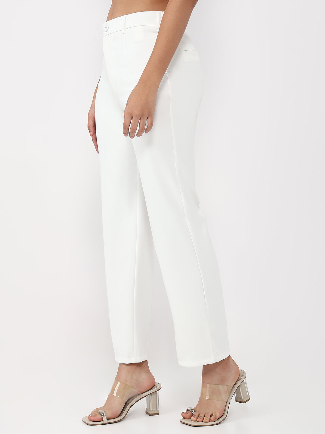 Women White High-Rise Straight Korean Pants