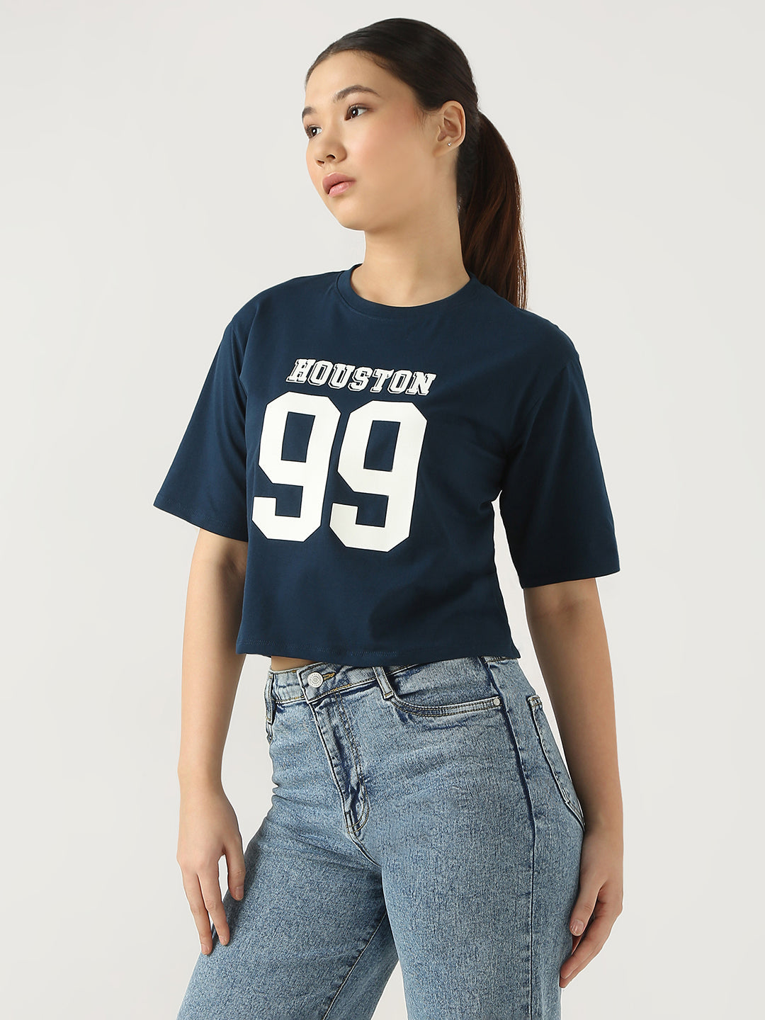 Women Graphic Crop Slim Fit Tees