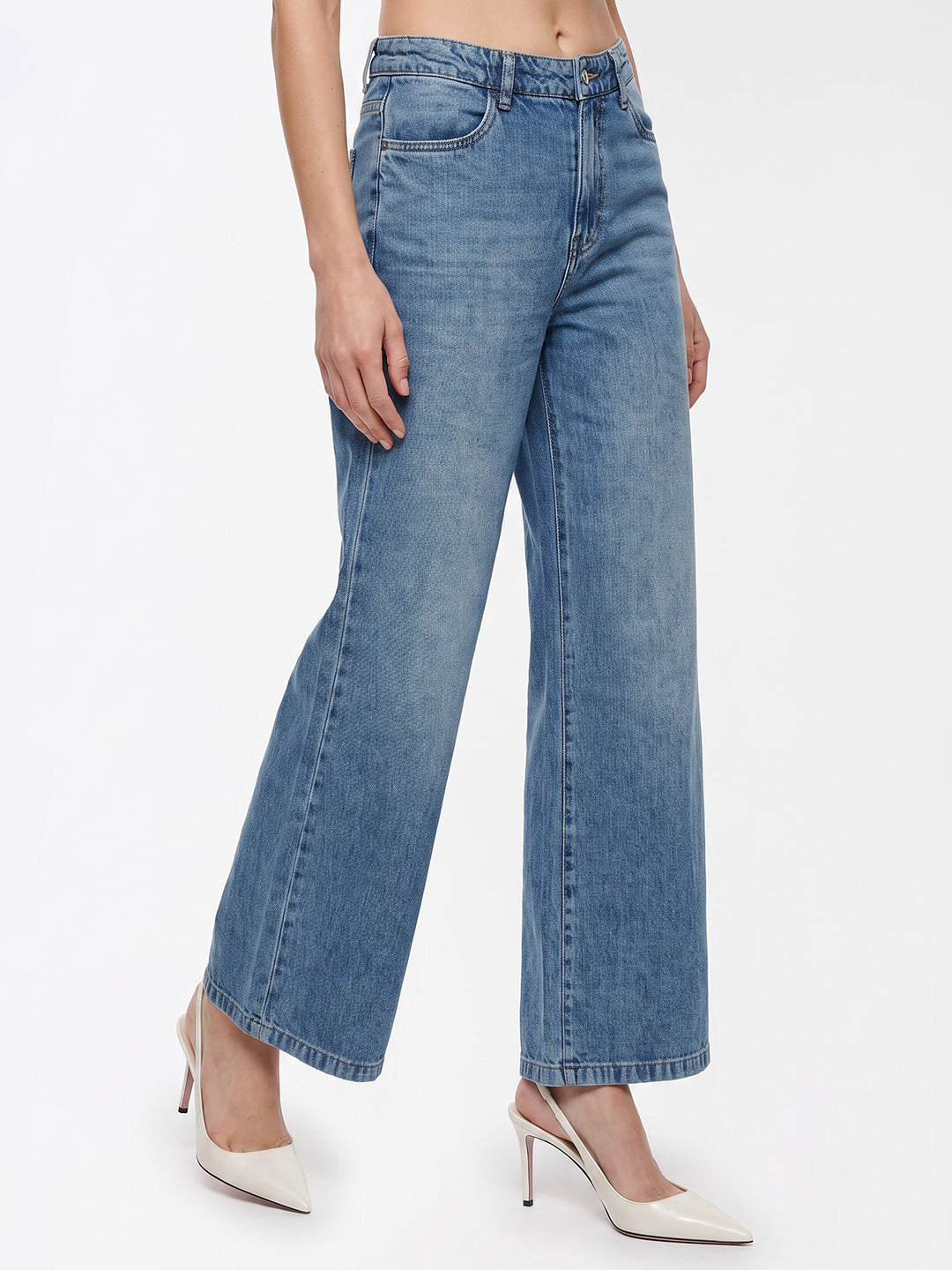 Women Blue High-Rise Super Wide Leg Jeans