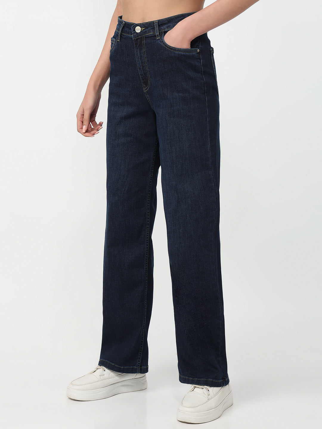 Women Dark Blue High-Rise Baggy Jeans