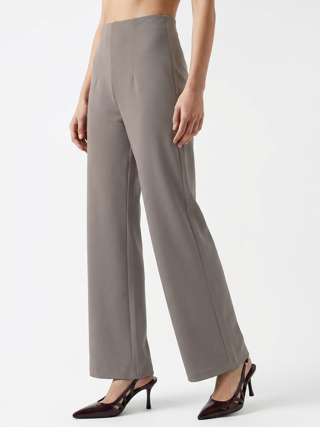 Women Light Grey Wide Leg Treggings