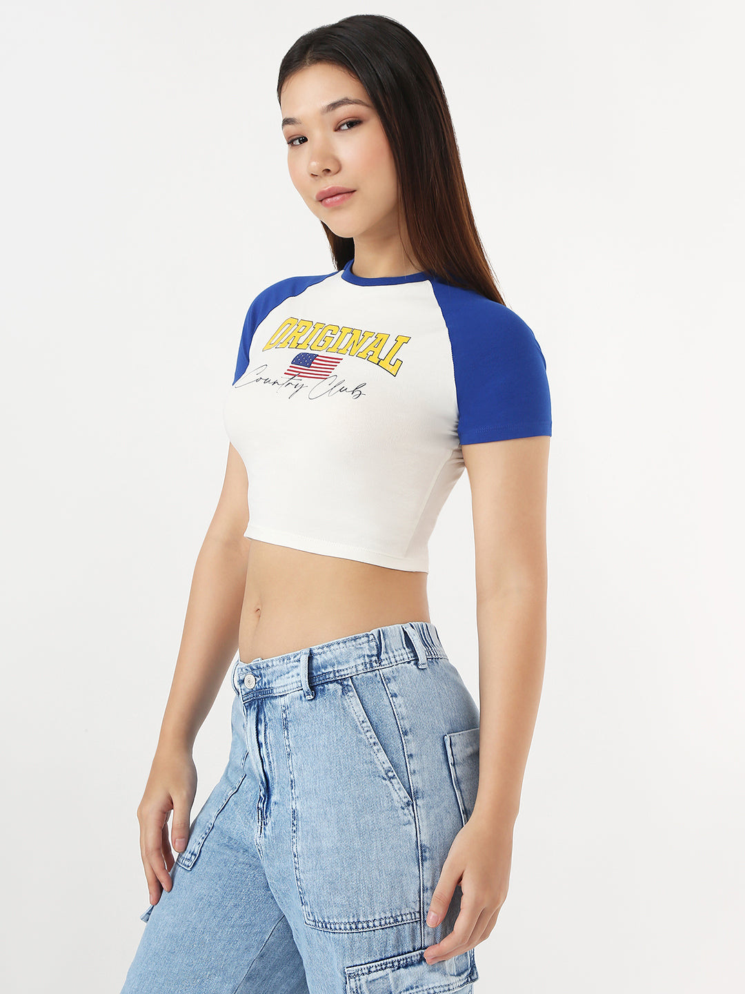 Women Ivory & Blue Slim Genz Tees