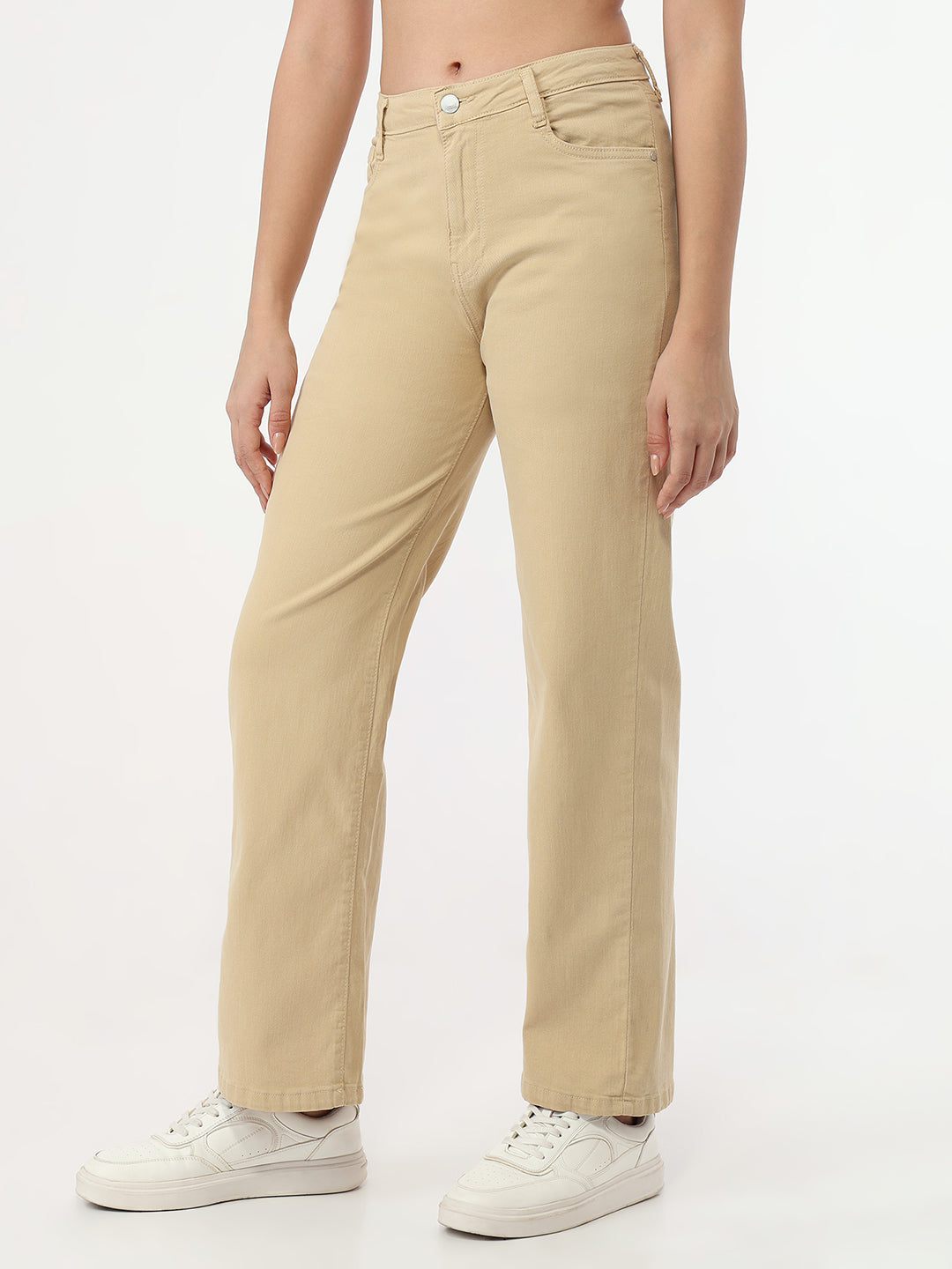 Women Oatmilk High-Rise Straight Fit Jeans