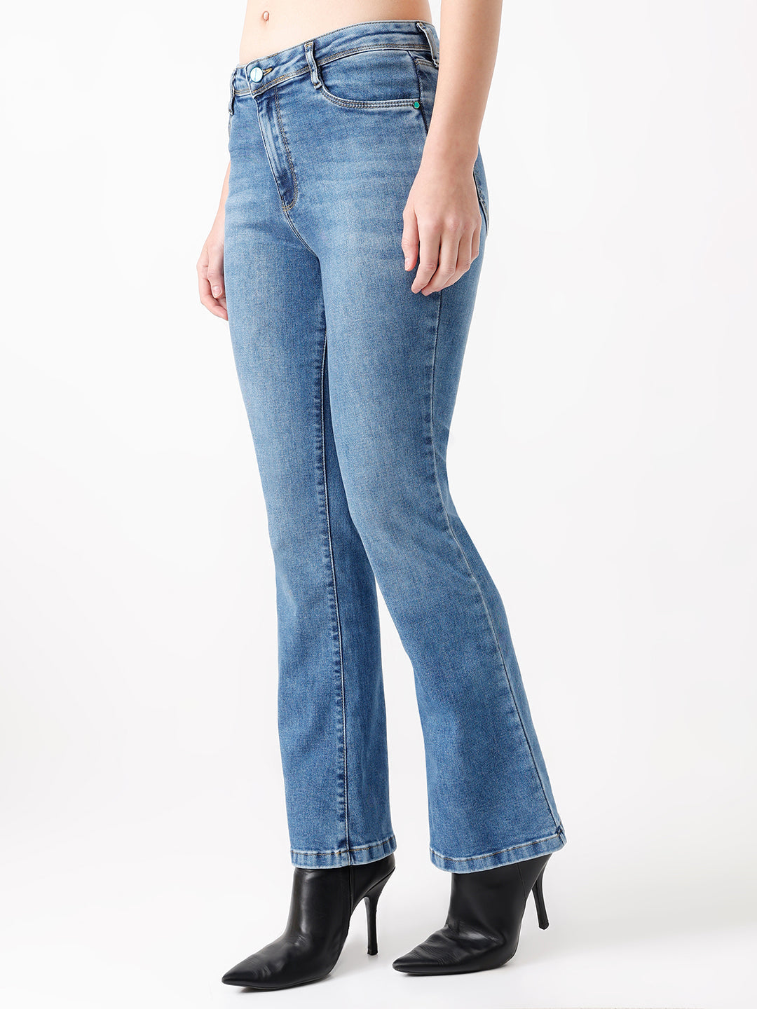 Women Blue High-Rise Mini Flare Jeans