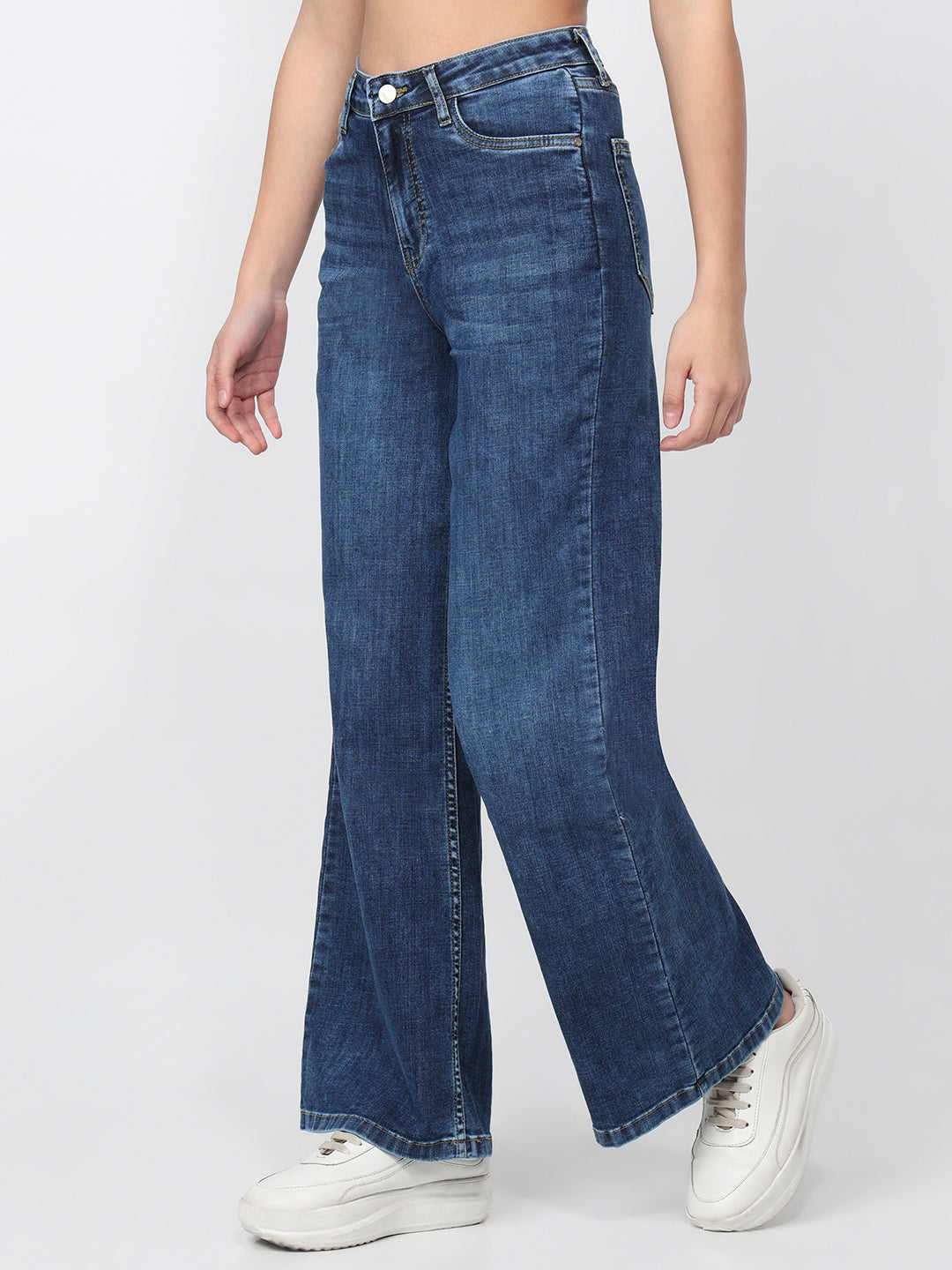 Women Blue High-Rise Super Wide Leg Jeans