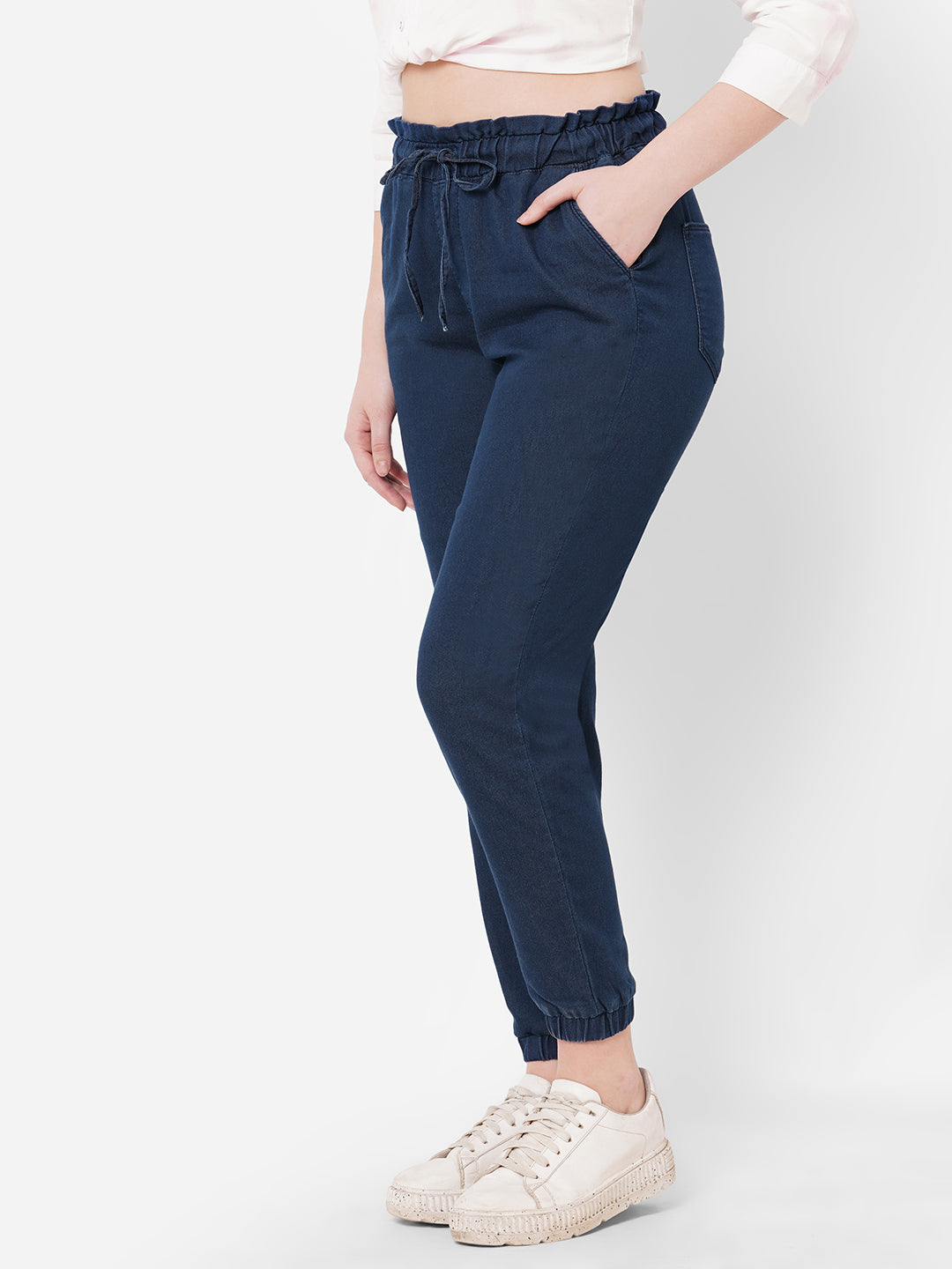 Women High-Rise Denim Joggers